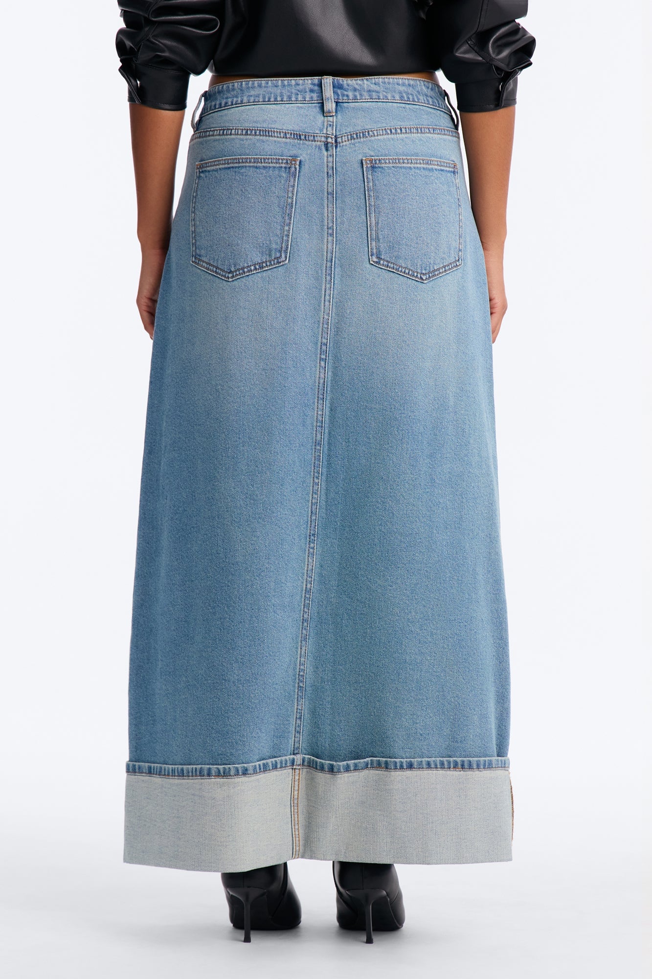 Loulou Mid Rise Denim Cuffed Hem Ankle Maxi Skirt - Vintage Wash image 8