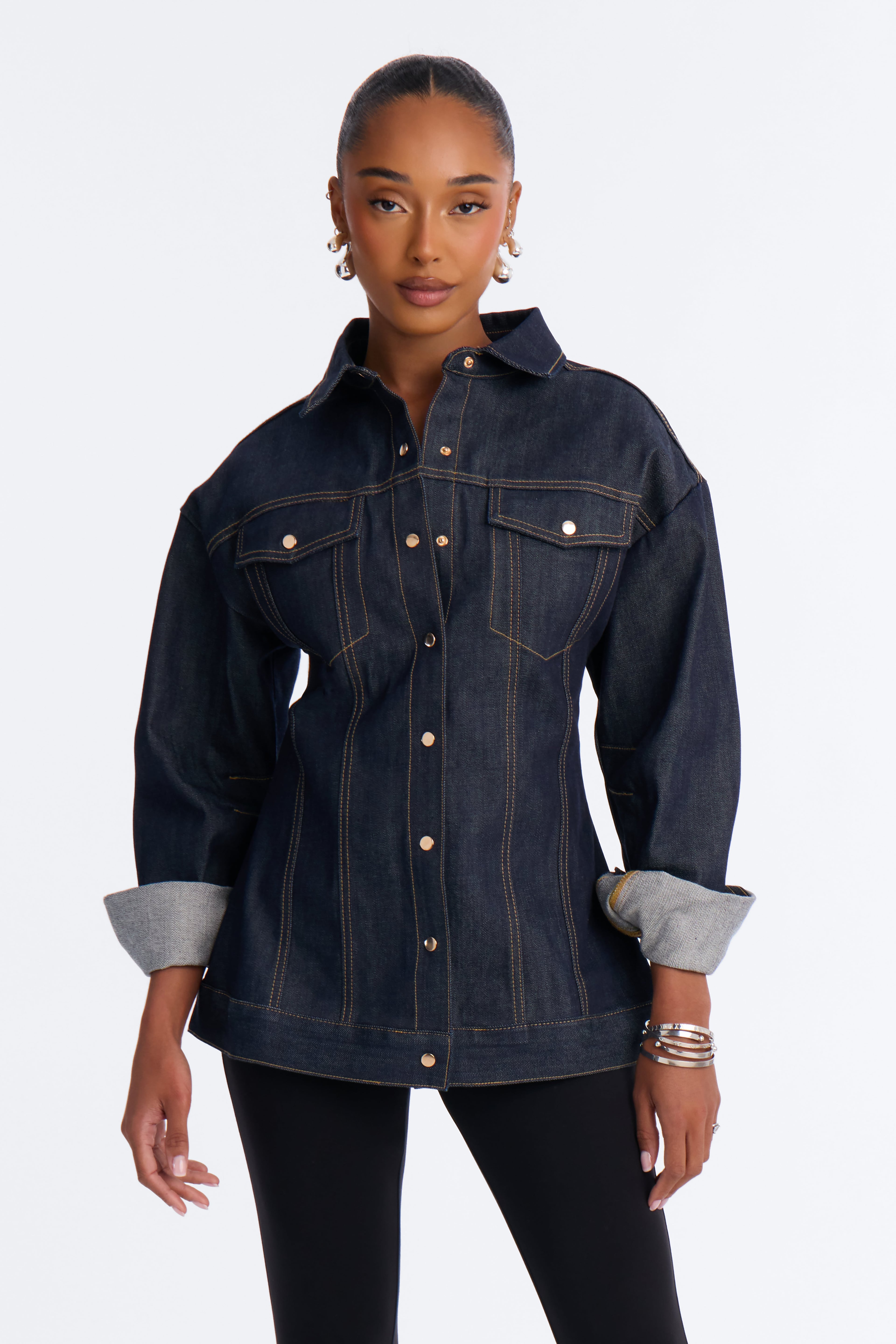 Premium Selvedge Sculpted Denim Jacket - Dark Denim image 6
