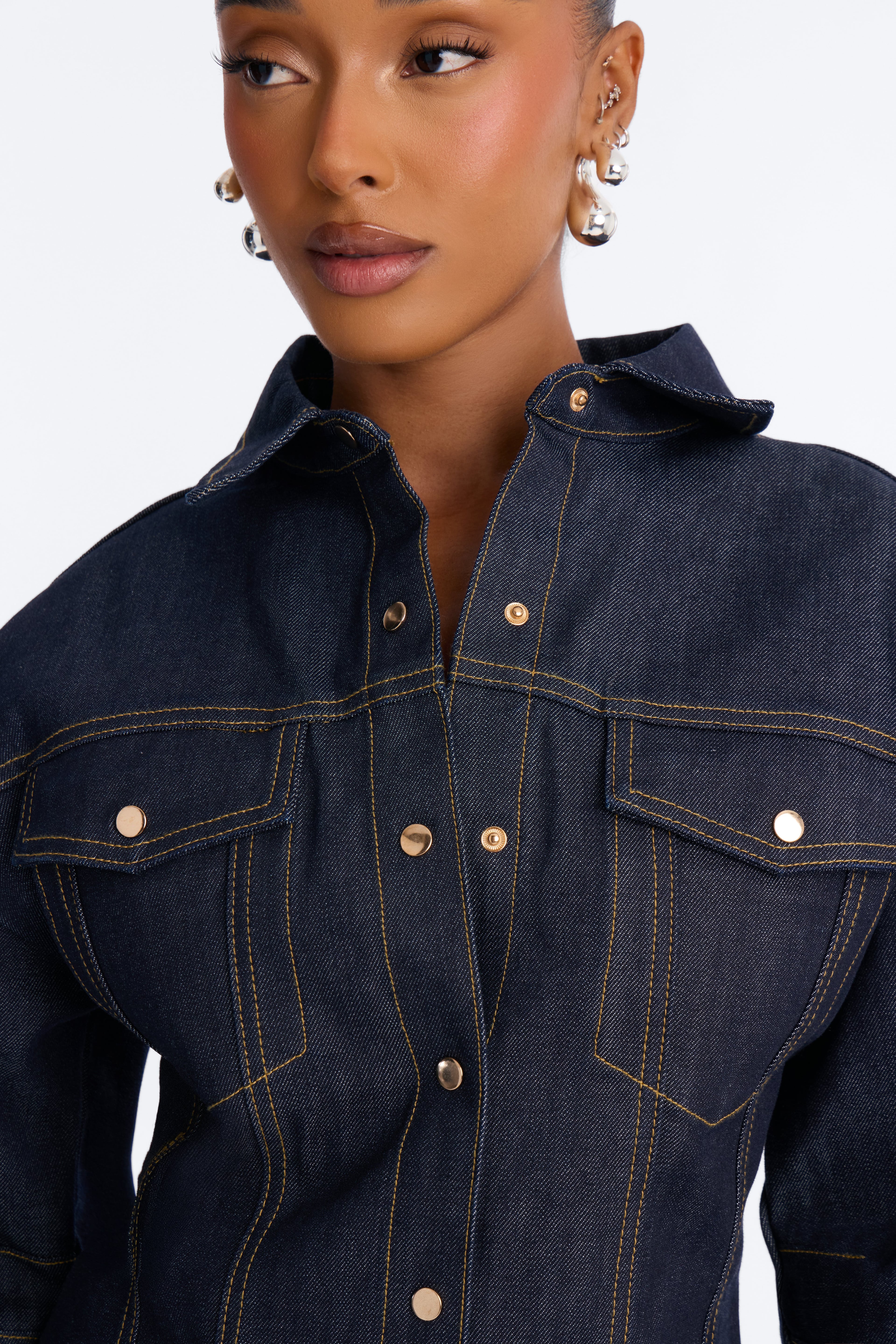 Premium Selvedge Sculpted Denim Jacket - Dark Denim image 8