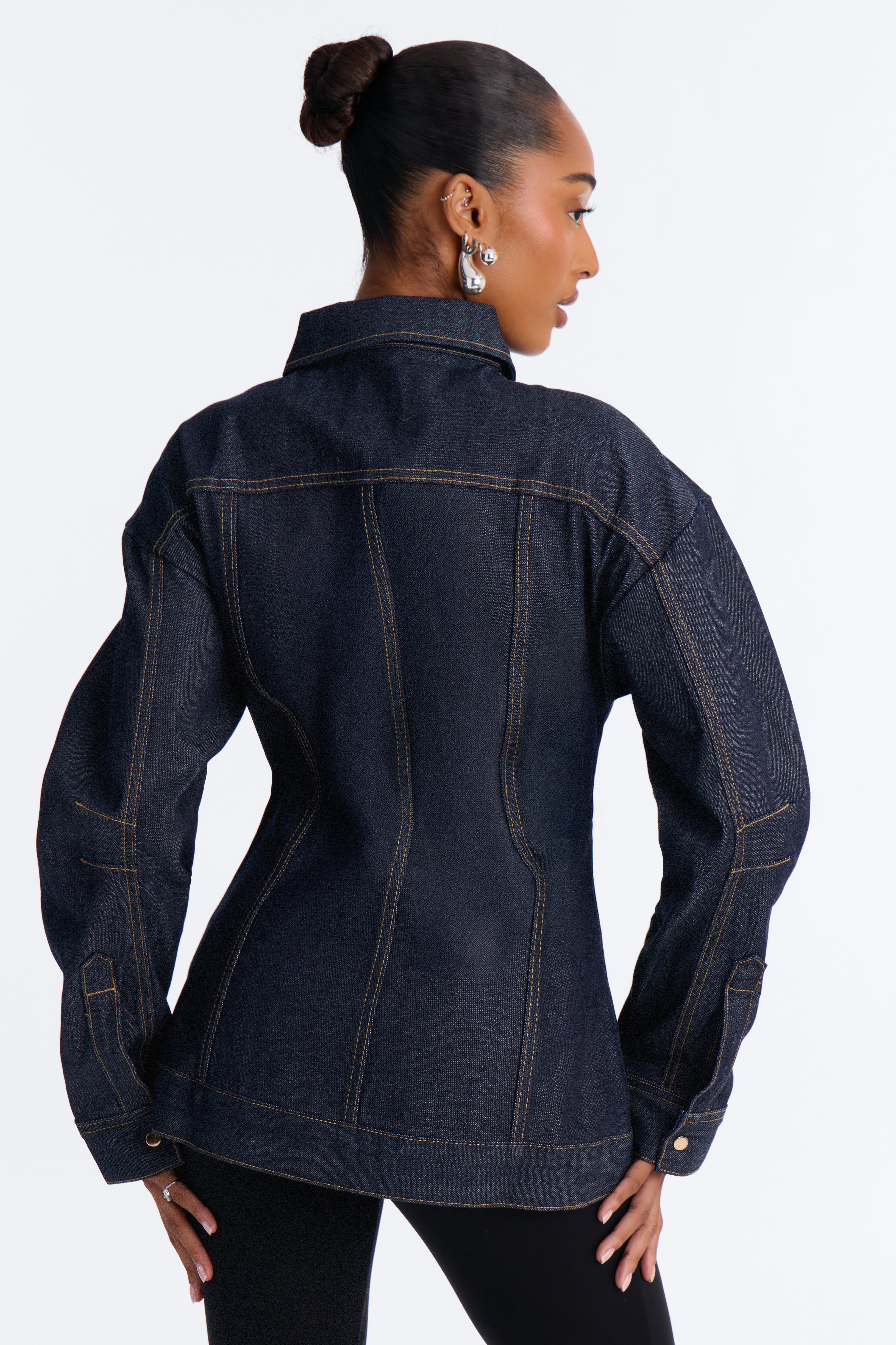 Premium Selvedge Sculpted Denim Jacket - Dark Denim image 9