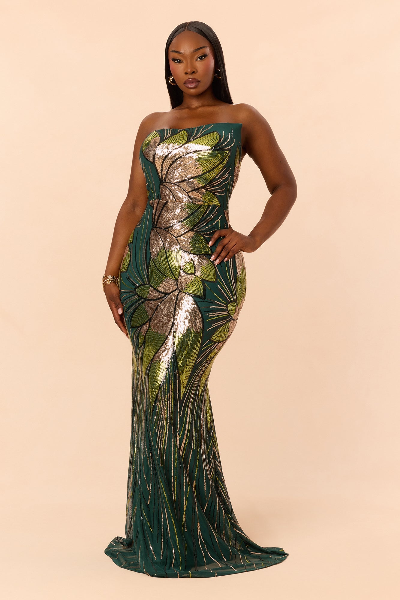 Dayah Sequin Gown - Green/combo image 1