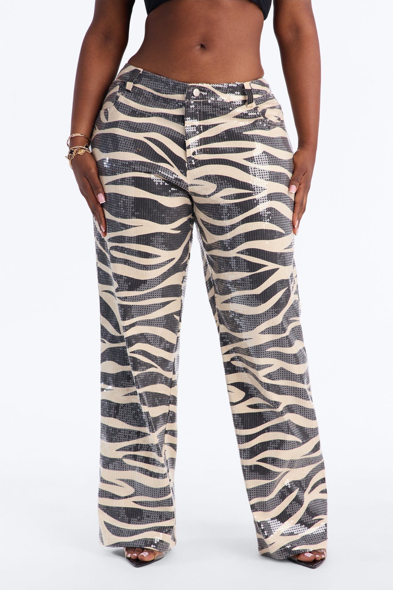 Striped Savage Sequin Zebra Straight Leg Jeans - Black/Smoke image 2