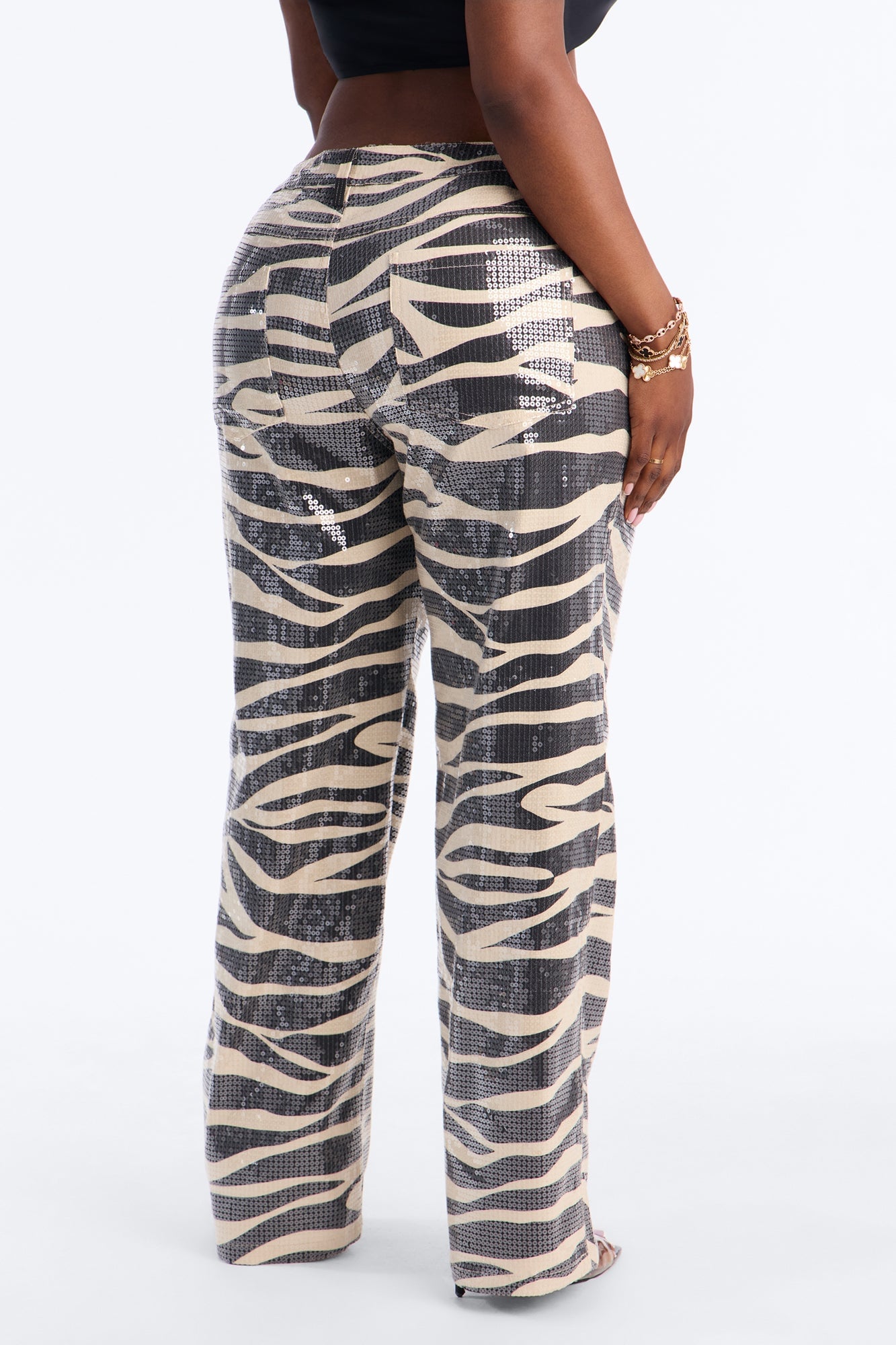 Striped Savage Sequin Zebra Straight Leg Jeans - Black/Smoke image 3
