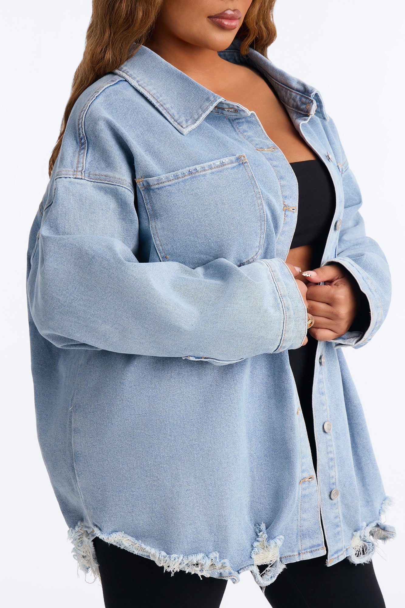 Had Me At Hello Denim Shacket - Light Wash image 3