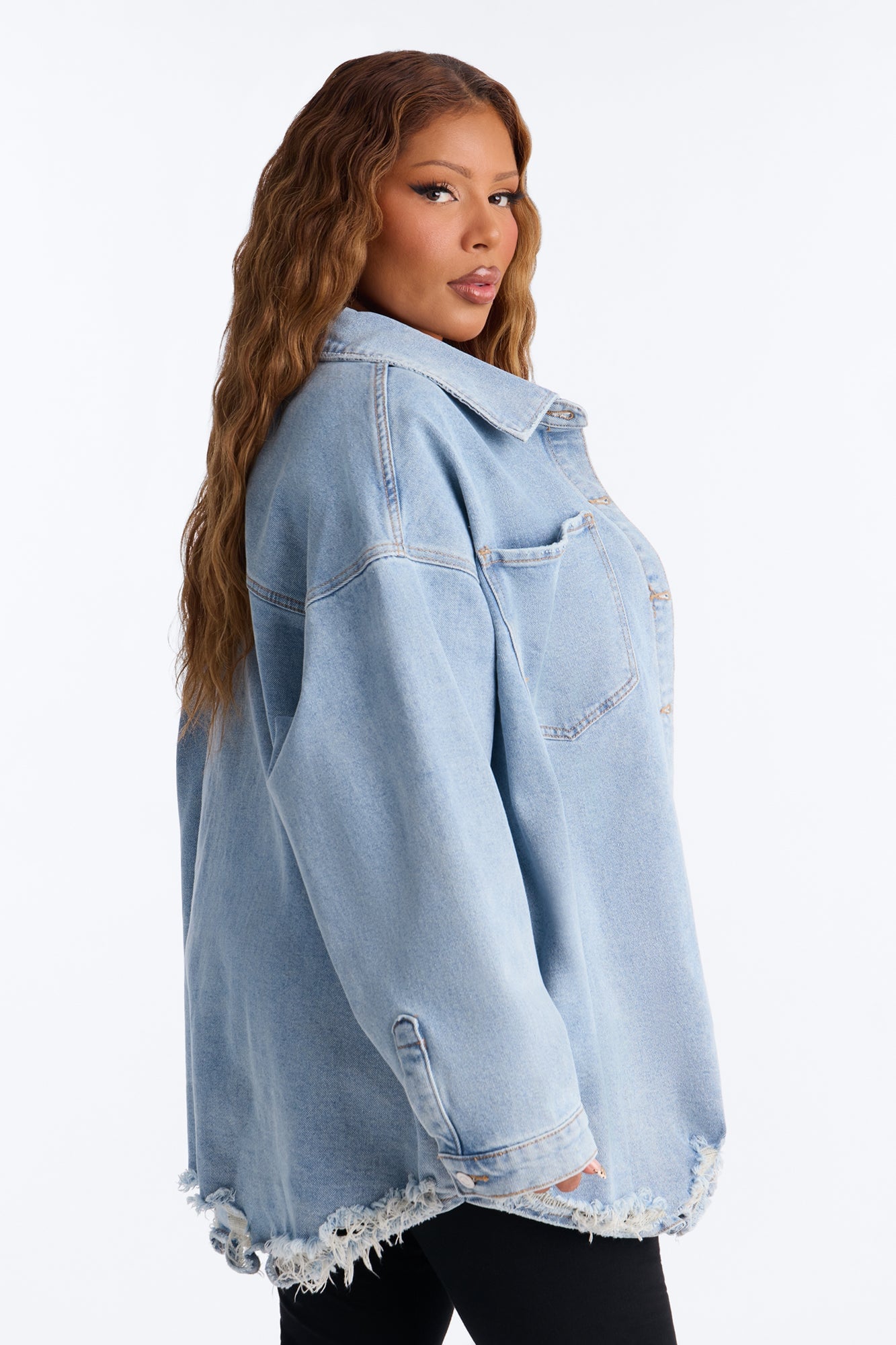 Had Me At Hello Denim Shacket - Light Wash image 4
