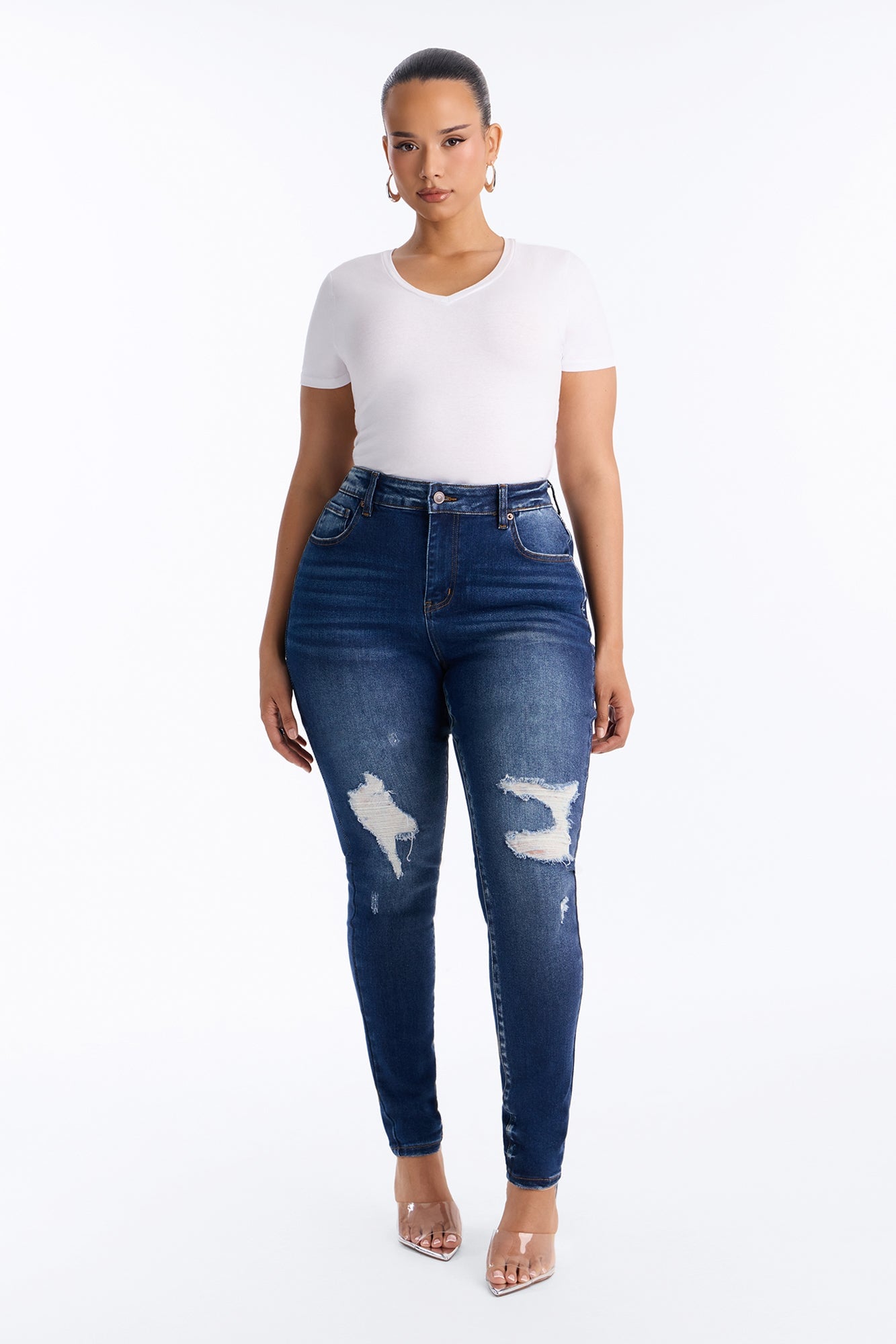 Tall Kalisha Stretch Ripped Skinny Jeans - Dark Wash image 1