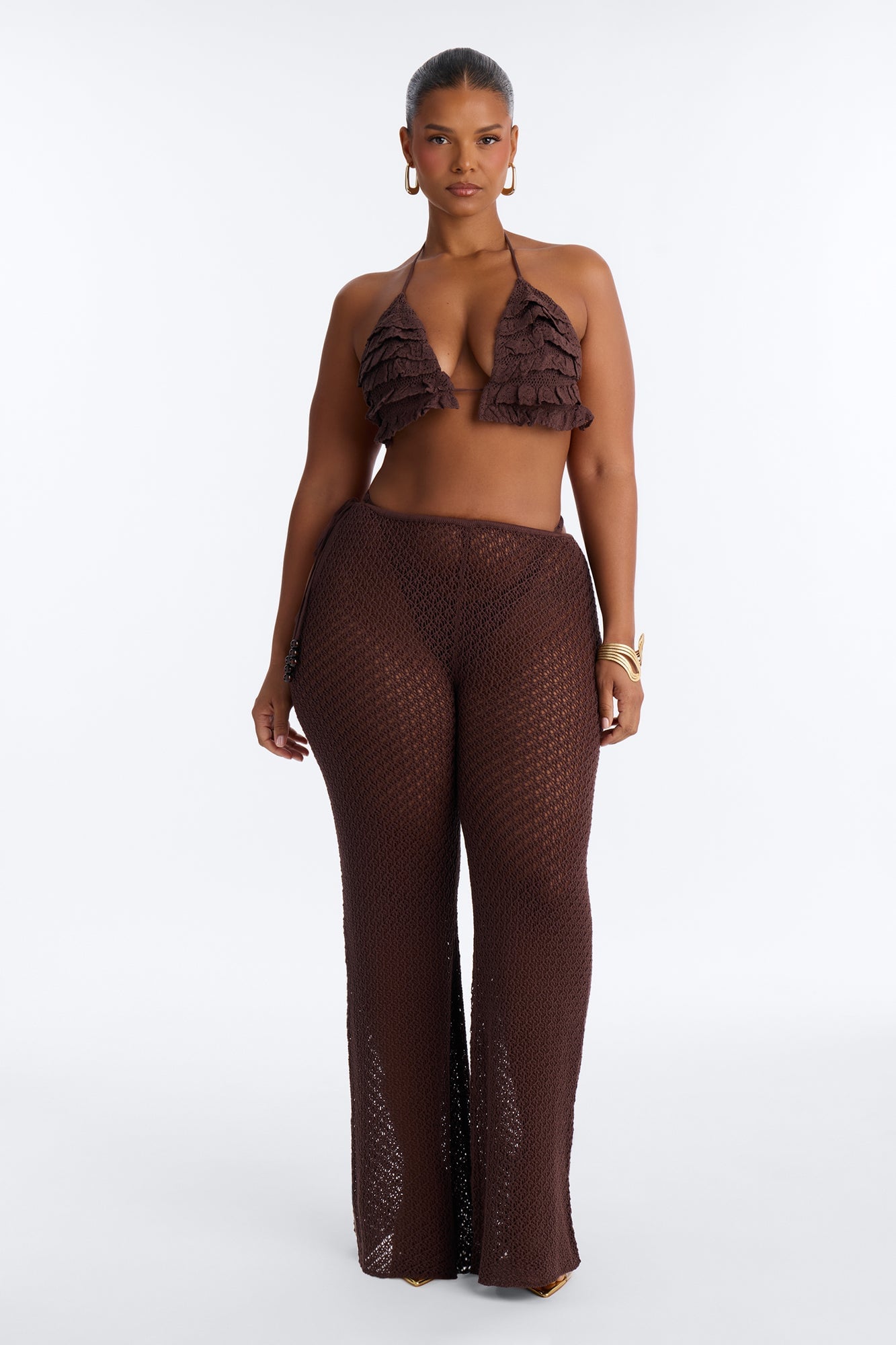 Sunset Crochet 3 Piece Pant Set - Chocolate image 1