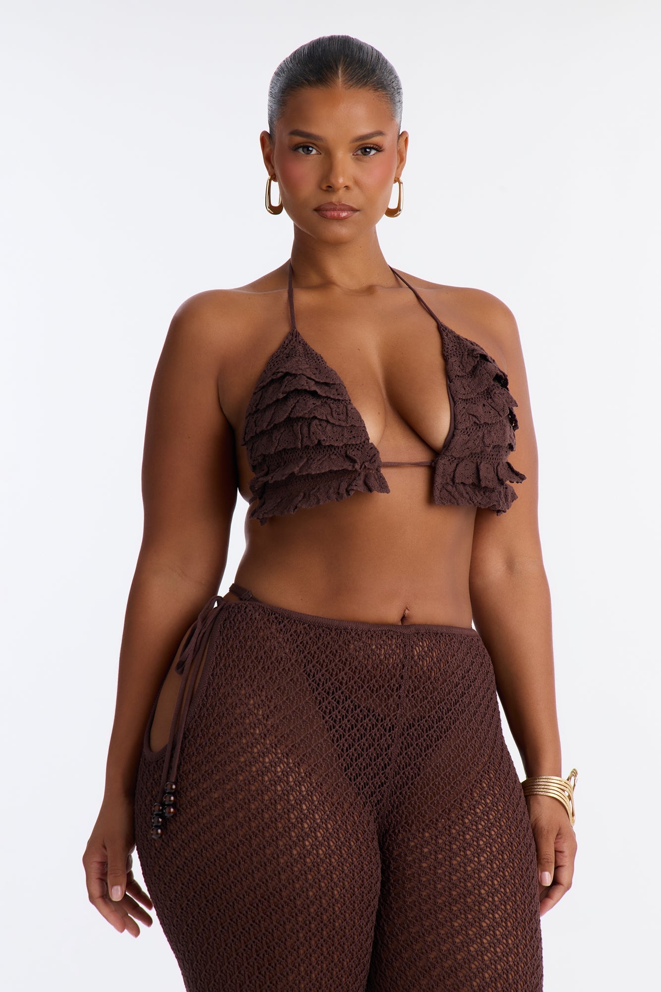 Sunset Crochet 3 Piece Pant Set - Chocolate image 2