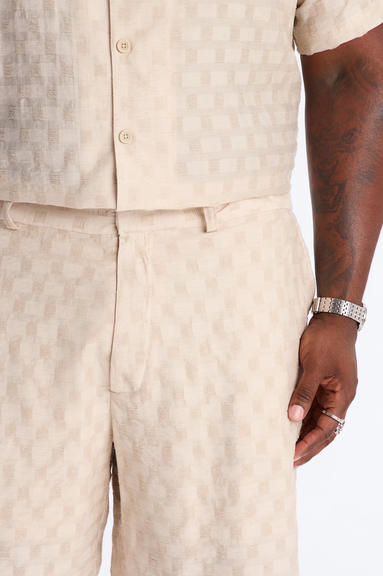 Hazy Textured Checkered Relaxed Short - Taupe image 3