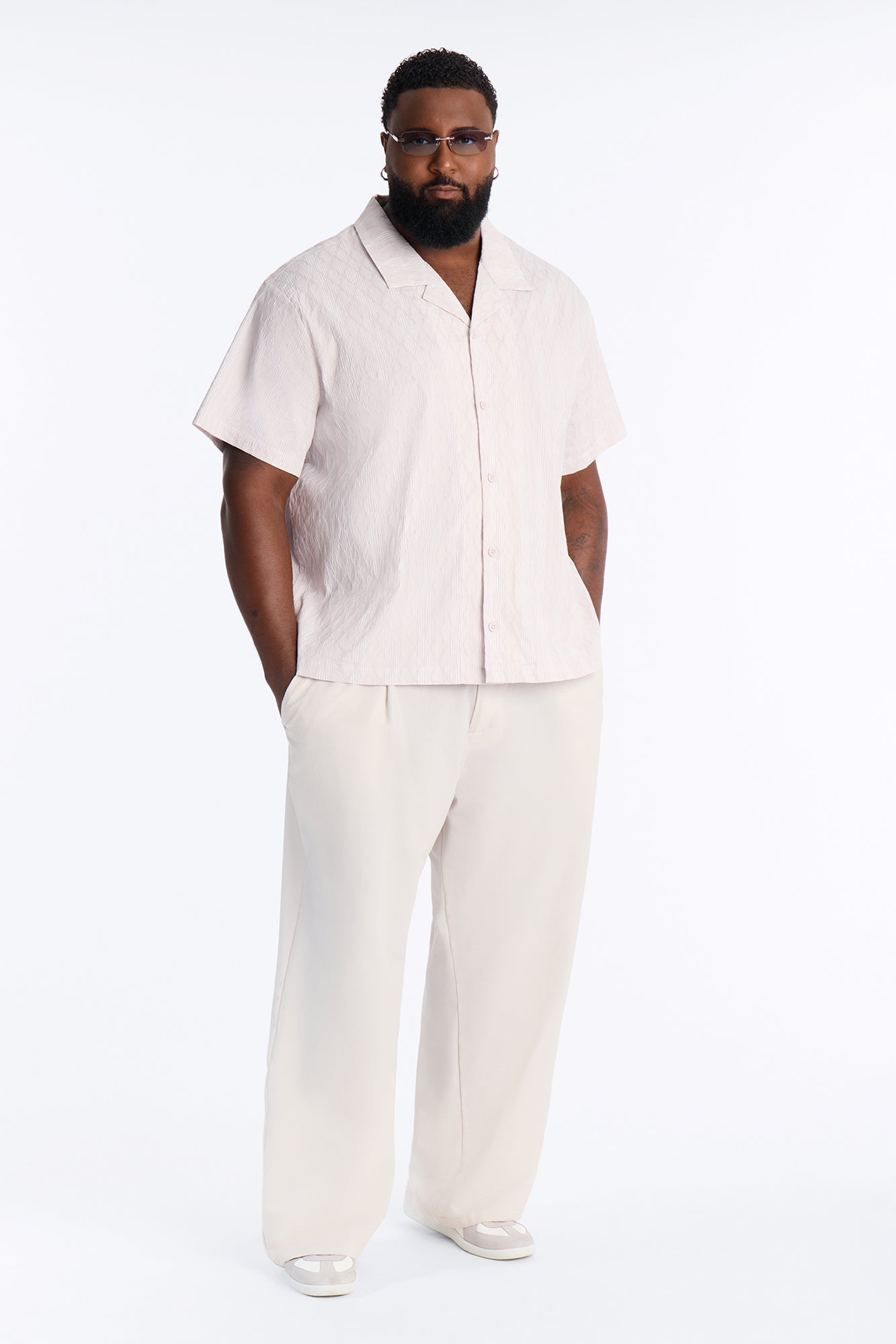 Harbor Stripe Cuban Collar Button Up Shirt - Mauve/combo image 2