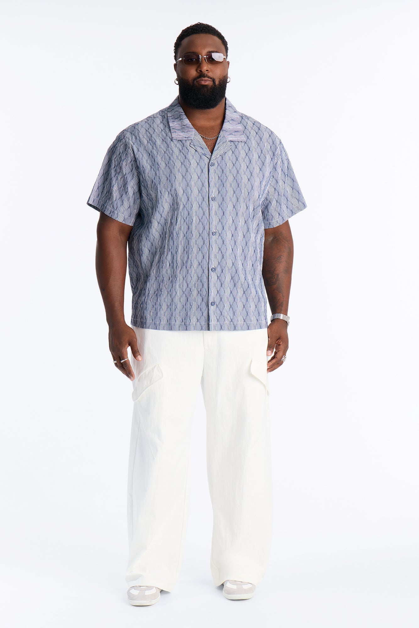 Harbor Stripe Cuban Collar Button Up Shirt - Navy/combo image 2