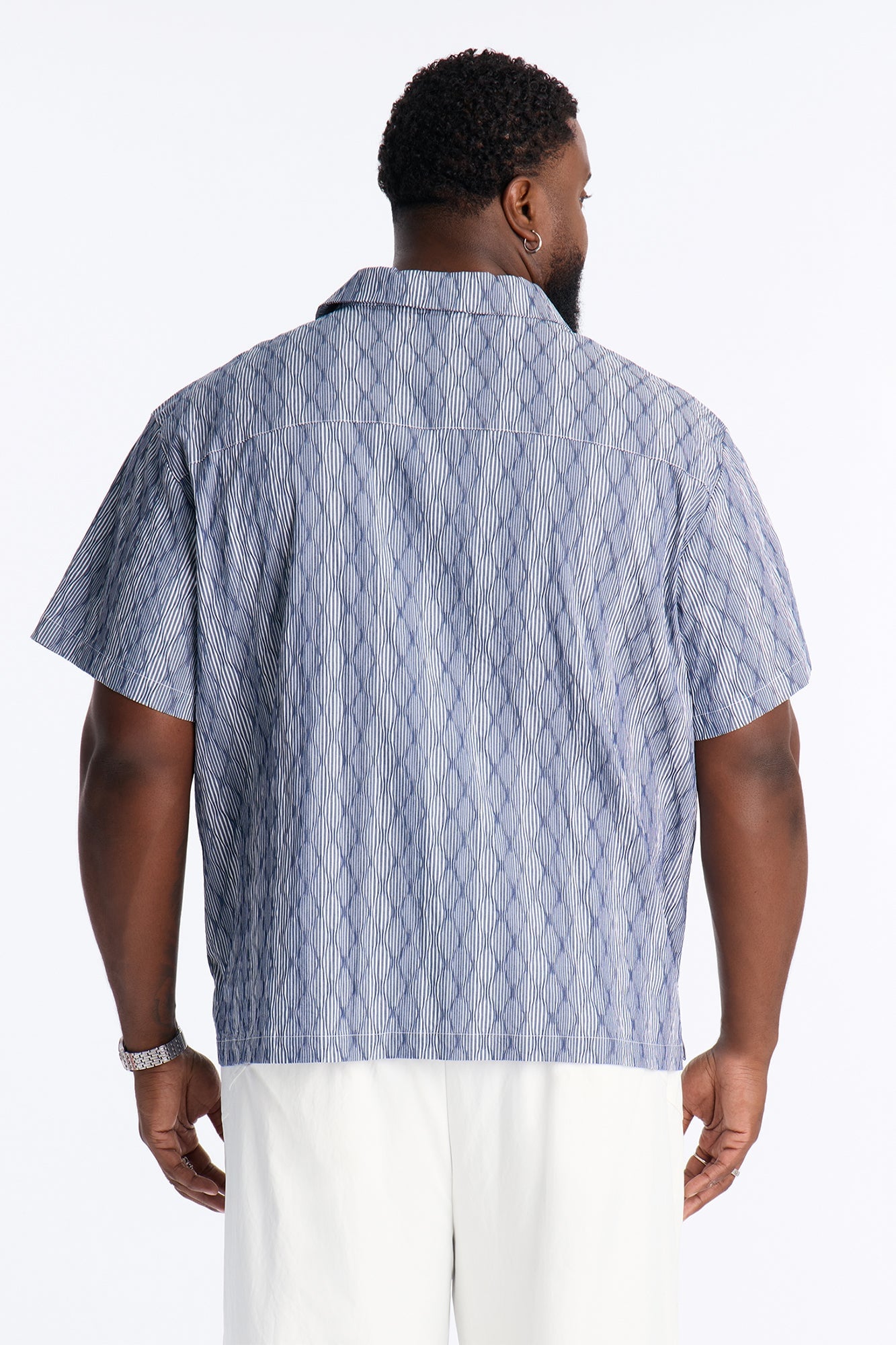 Harbor Stripe Cuban Collar Button Up Shirt - Navy/combo image 3