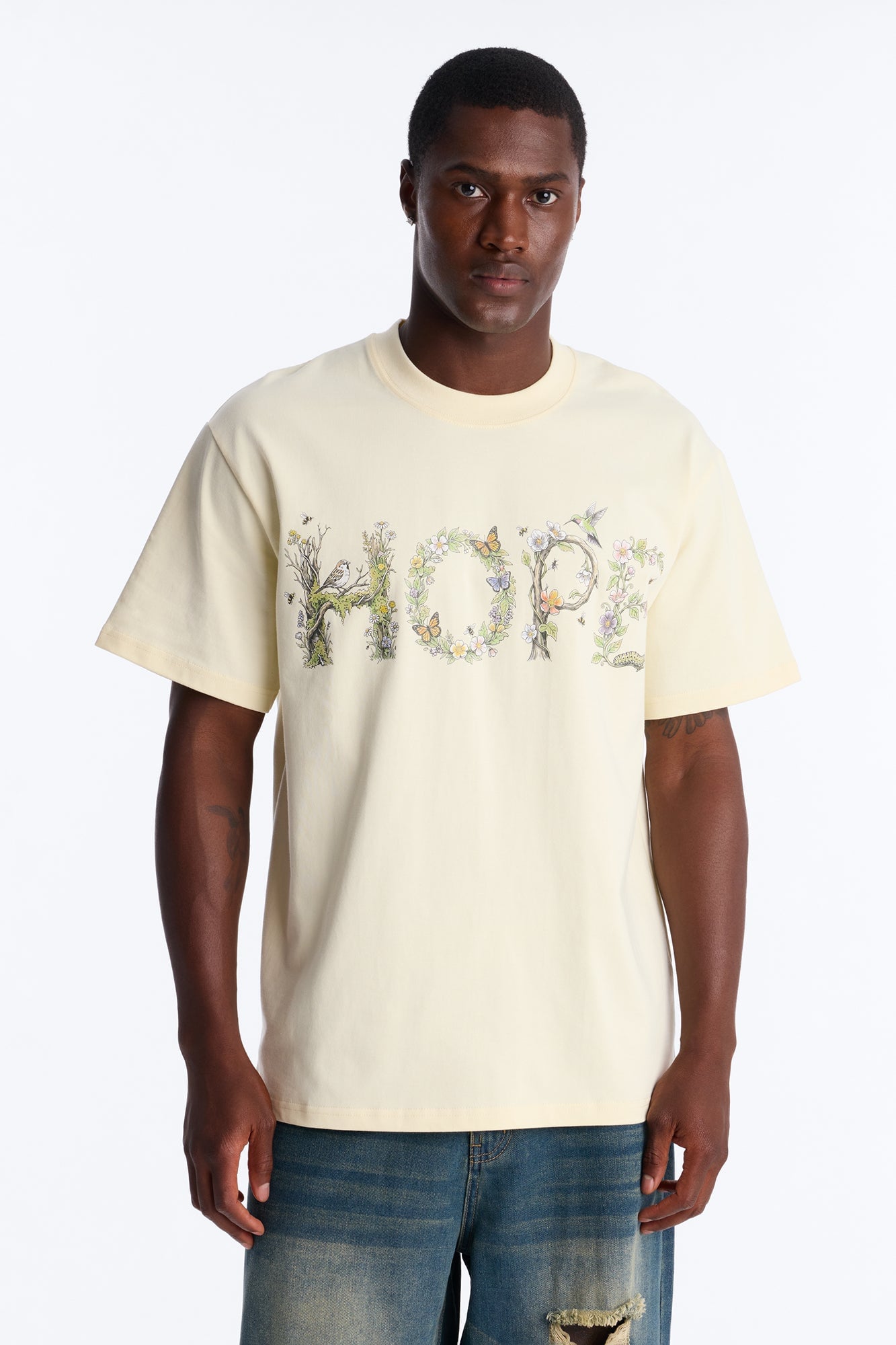 Hope Extra Heavyweight Oversized Short Sleeve Tee - Cream image 1