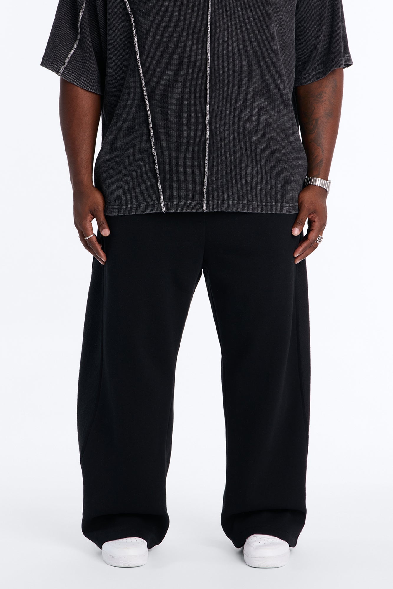 Reverse Panel Straight Leg Sweatpant - Black image 1