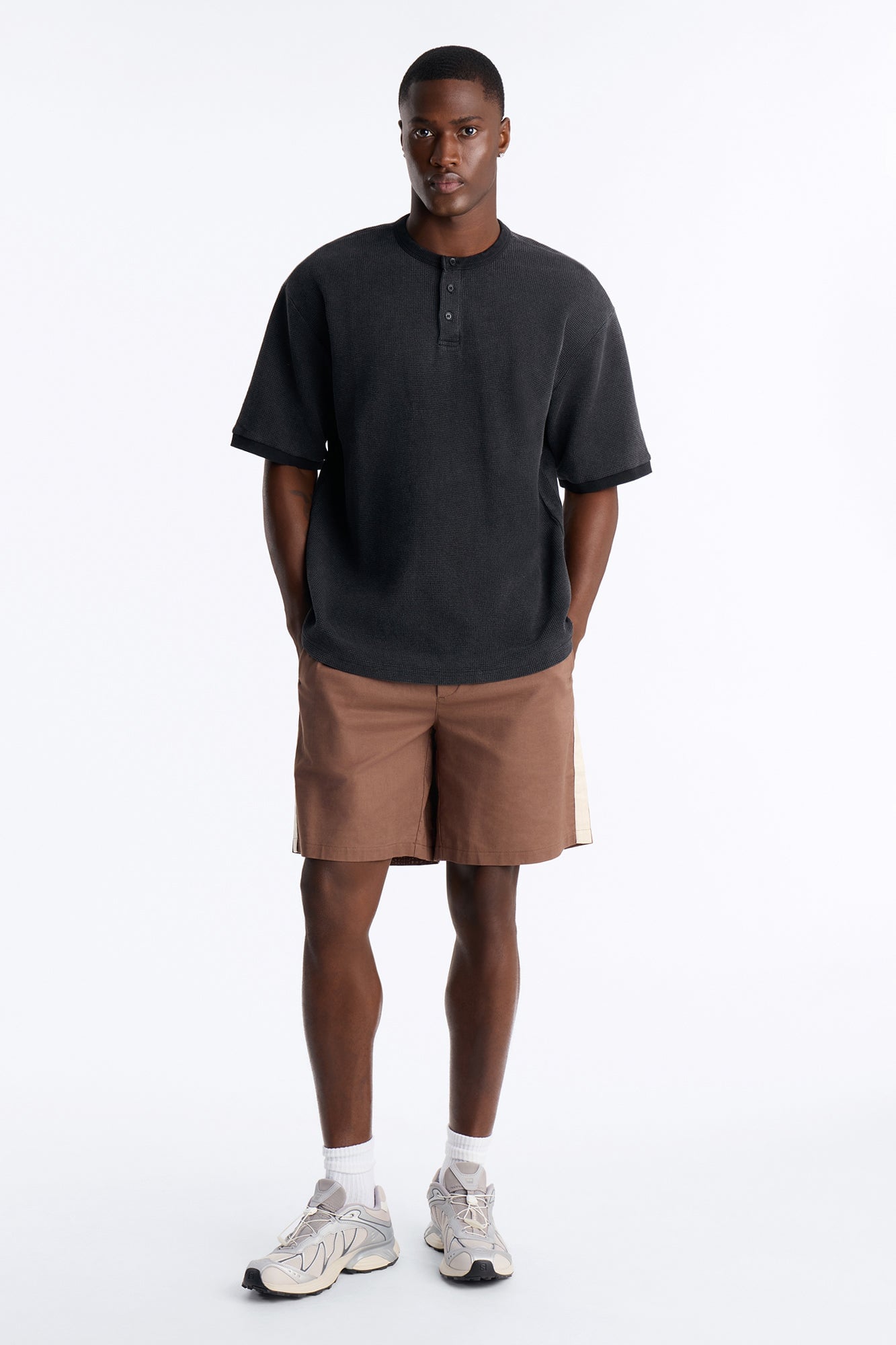 Classic Waffle Henley Tee - Black image 6