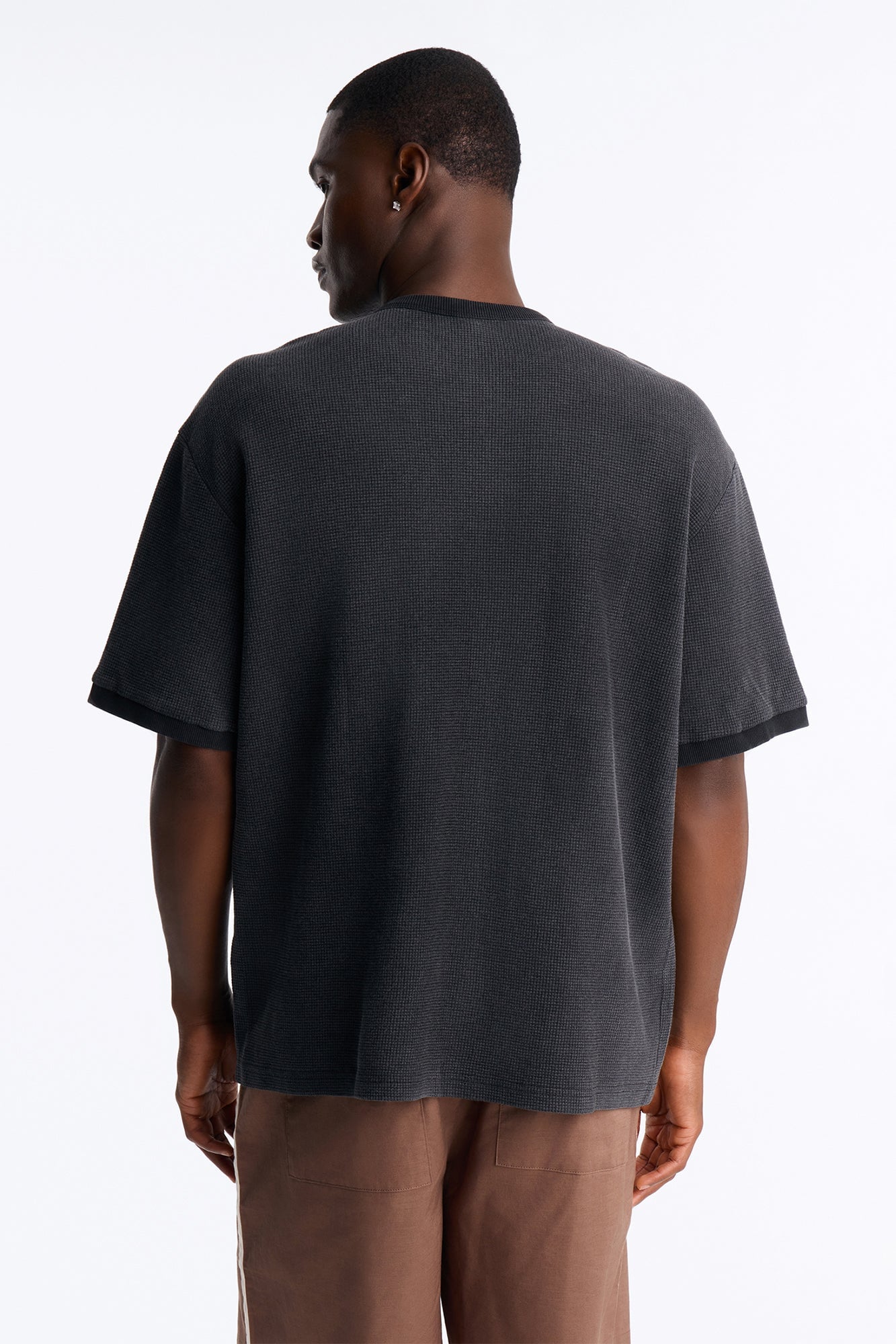 Classic Waffle Henley Tee - Black image 7