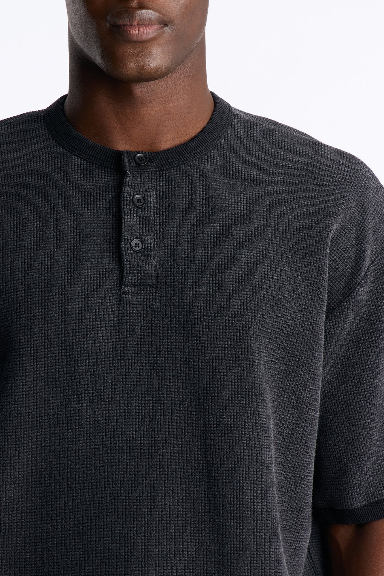Classic Waffle Henley Tee - Black image 8