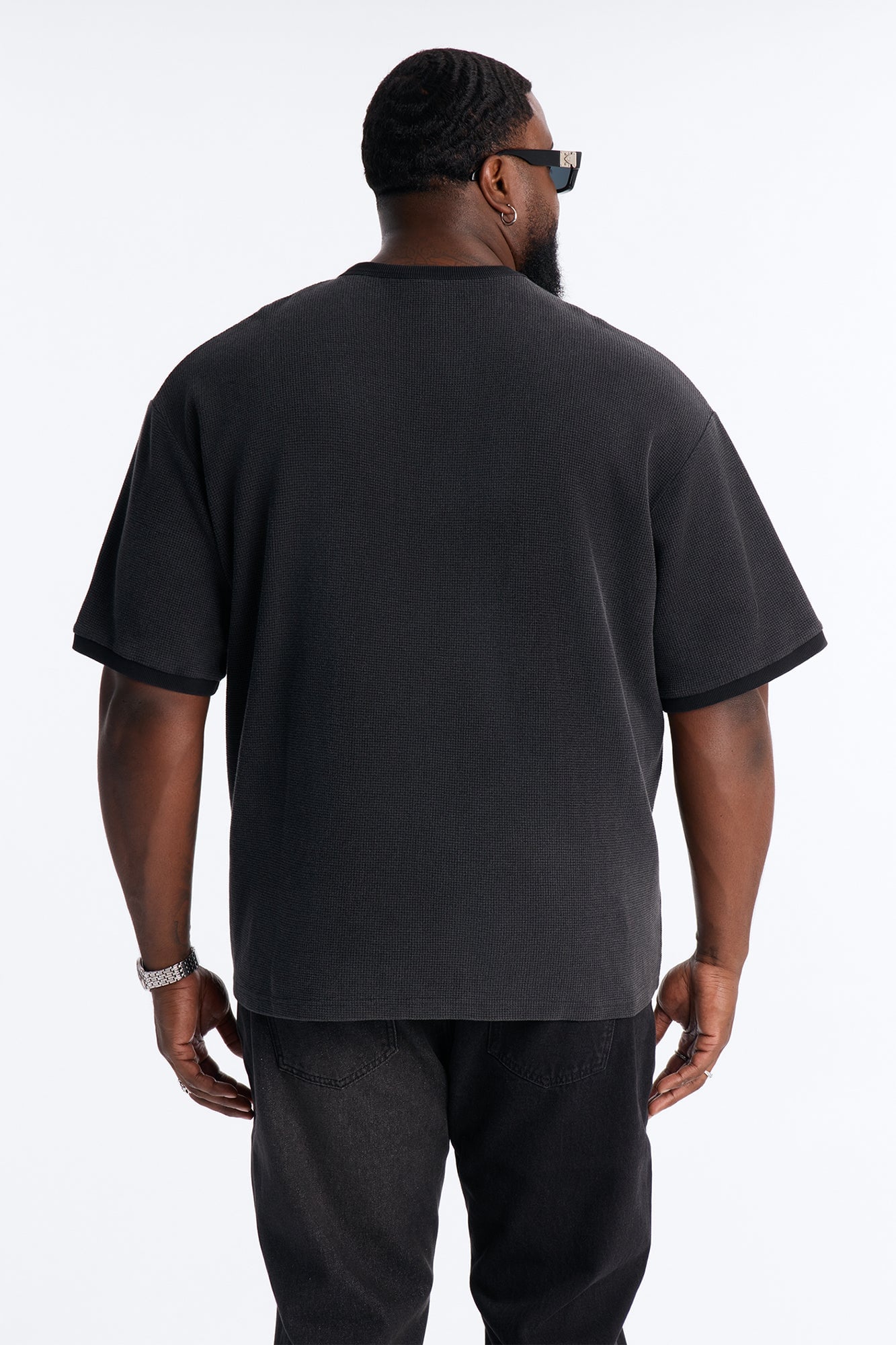 Classic Waffle Henley Tee - Black image 3