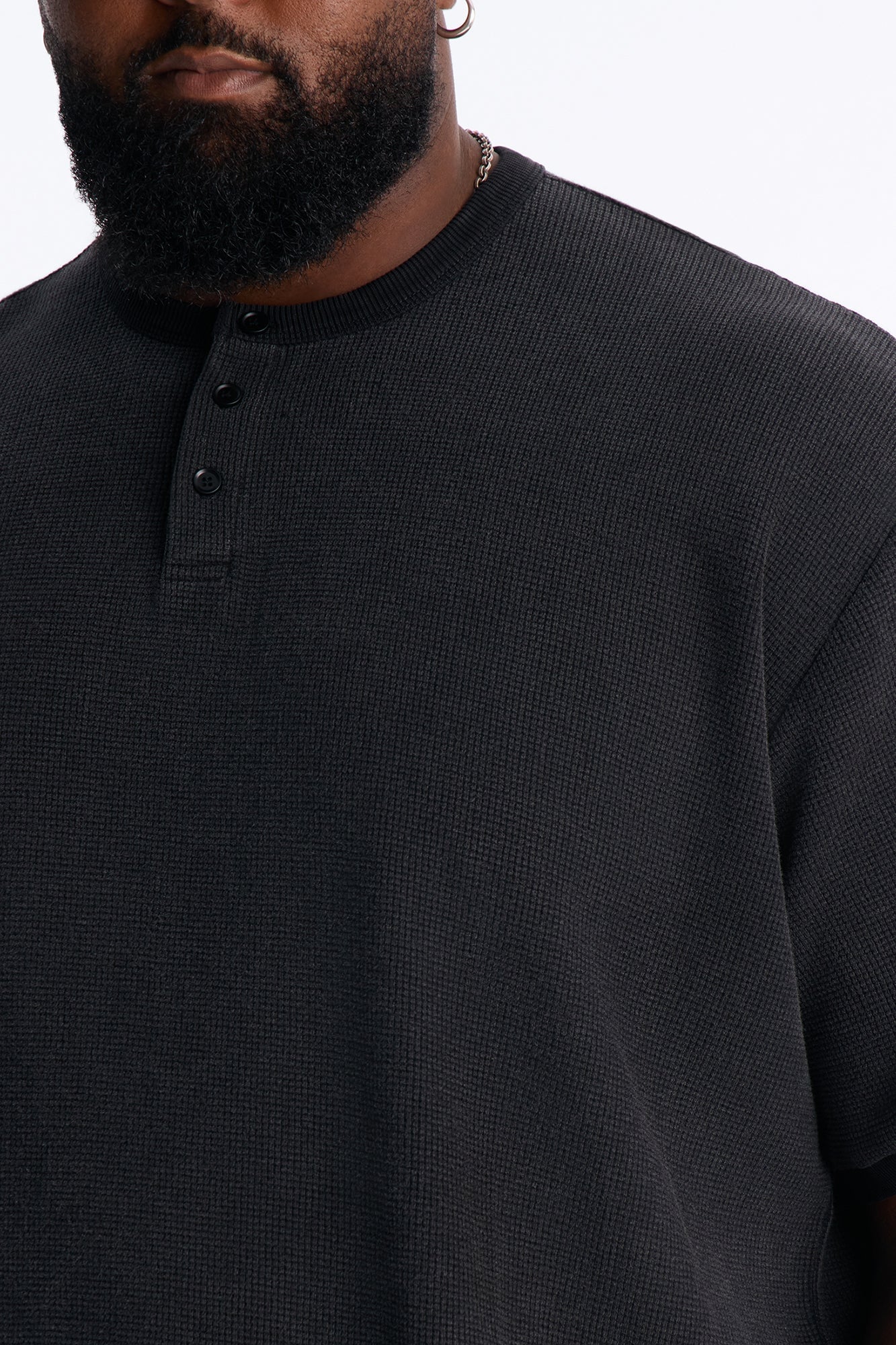 Classic Waffle Henley Tee - Black image 4