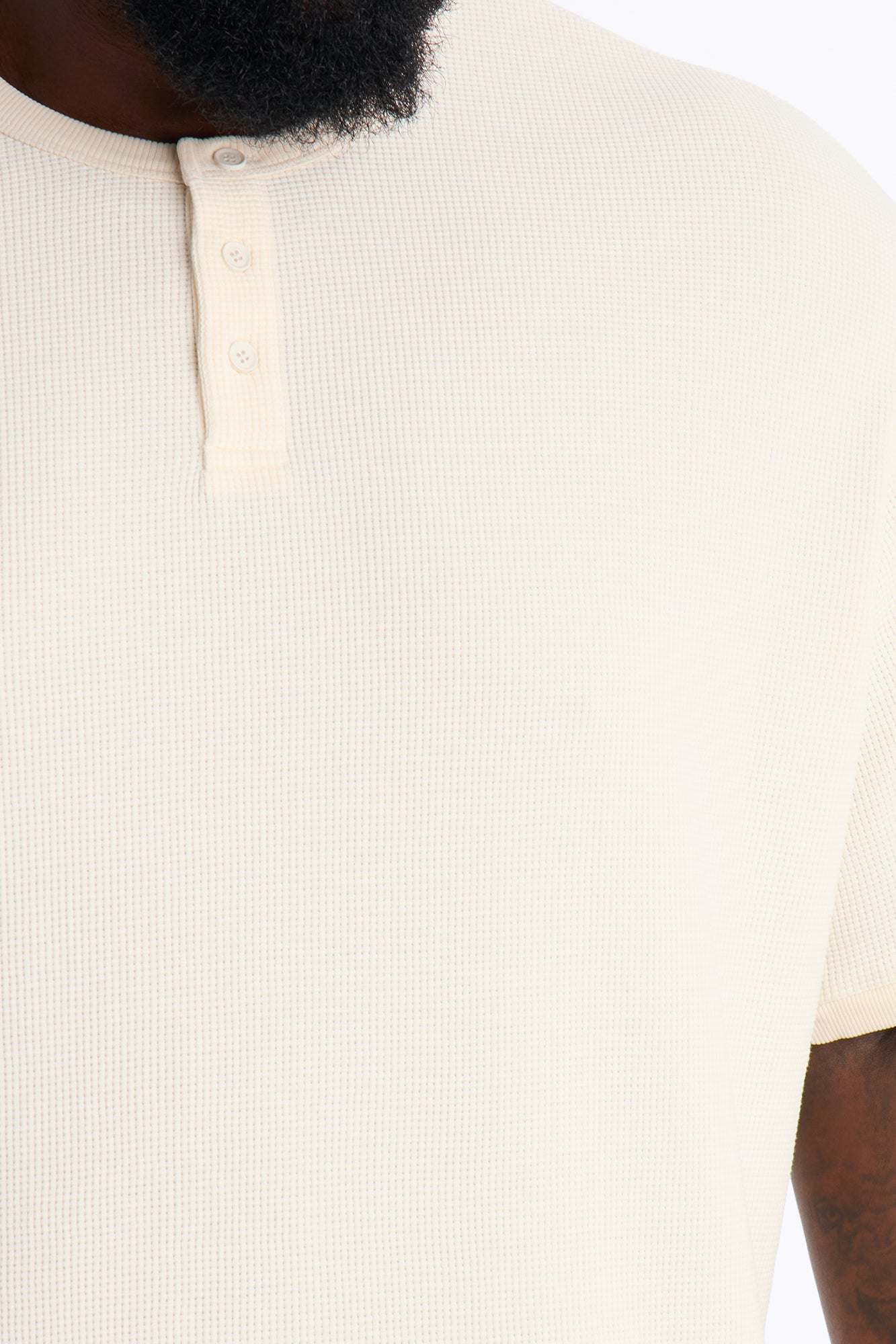 Classic Waffle Henley Tee - Cream image 4