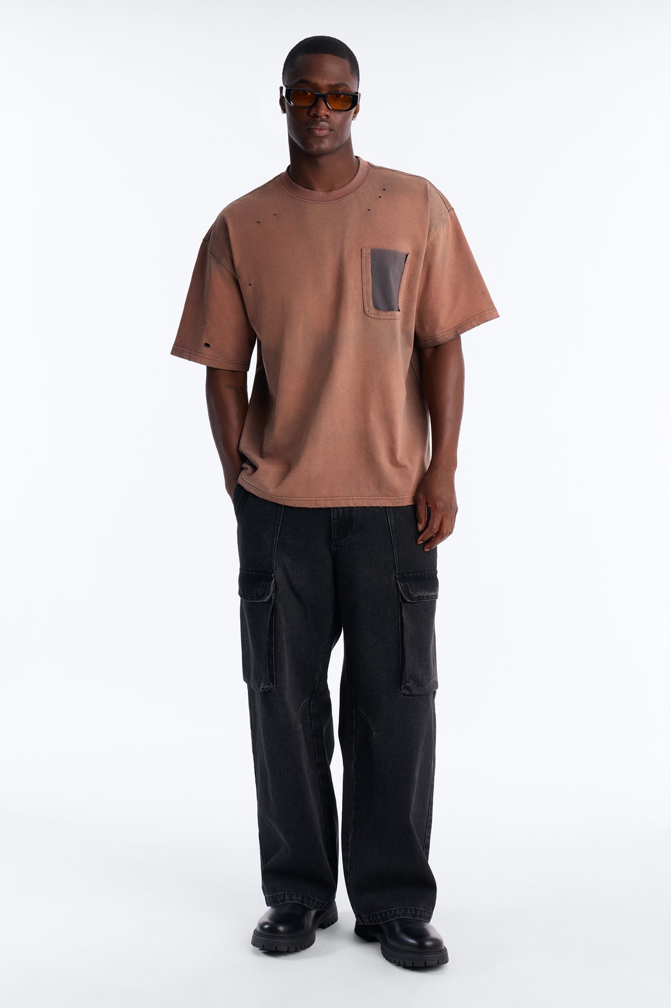 Inverse Pocket Wash Destructed Tee - Washed Brown image 6