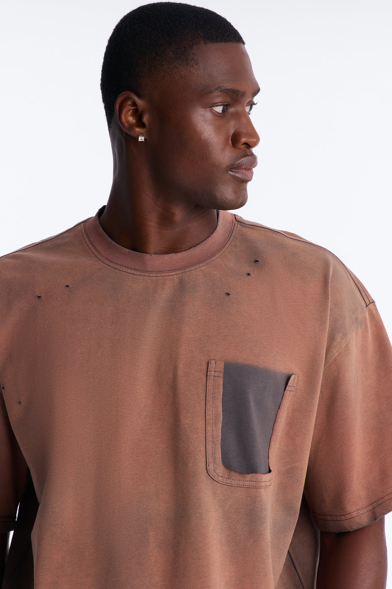 Inverse Pocket Wash Destructed Tee - Washed Brown image 7