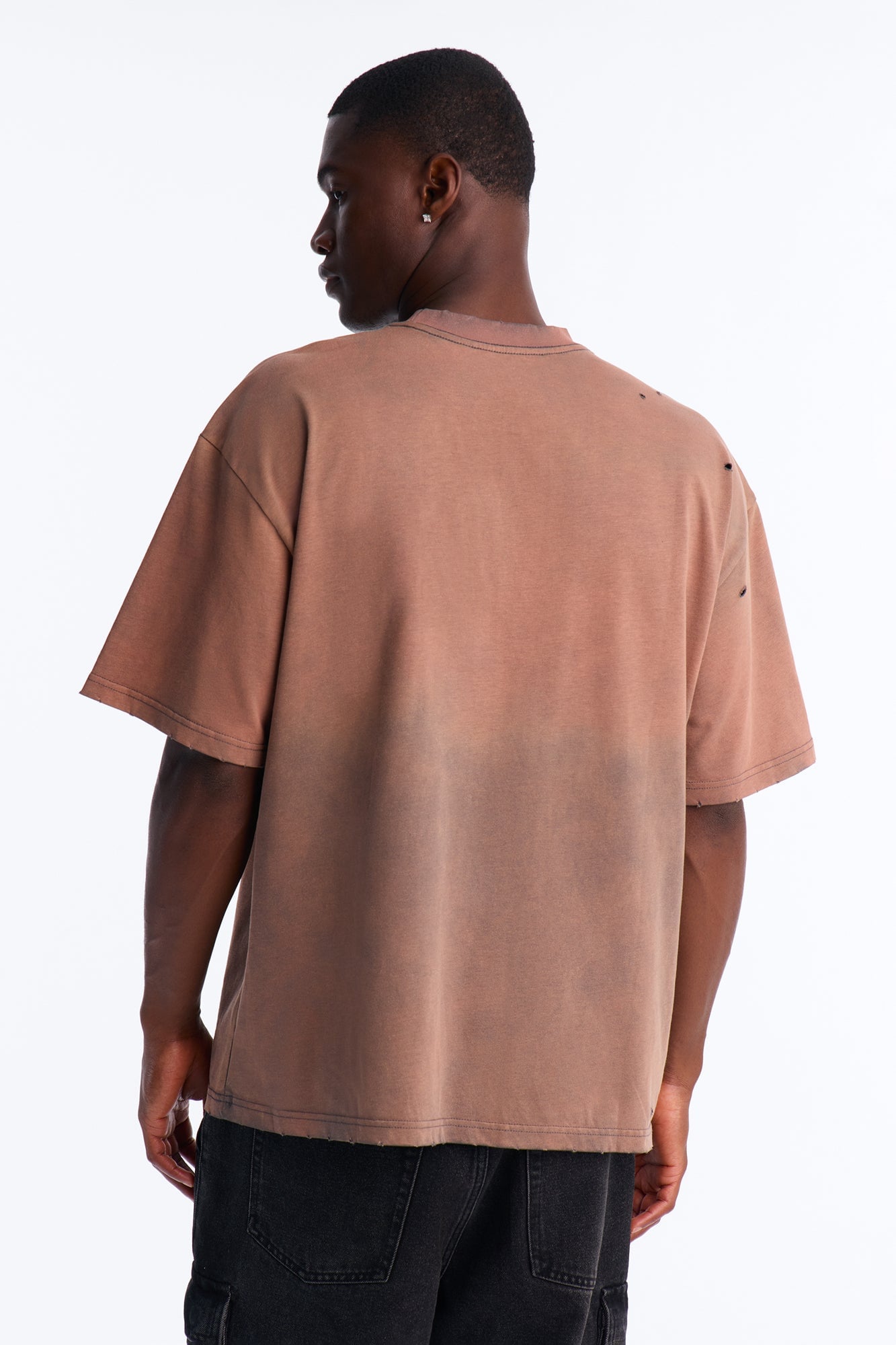 Inverse Pocket Wash Destructed Tee - Washed Brown image 8