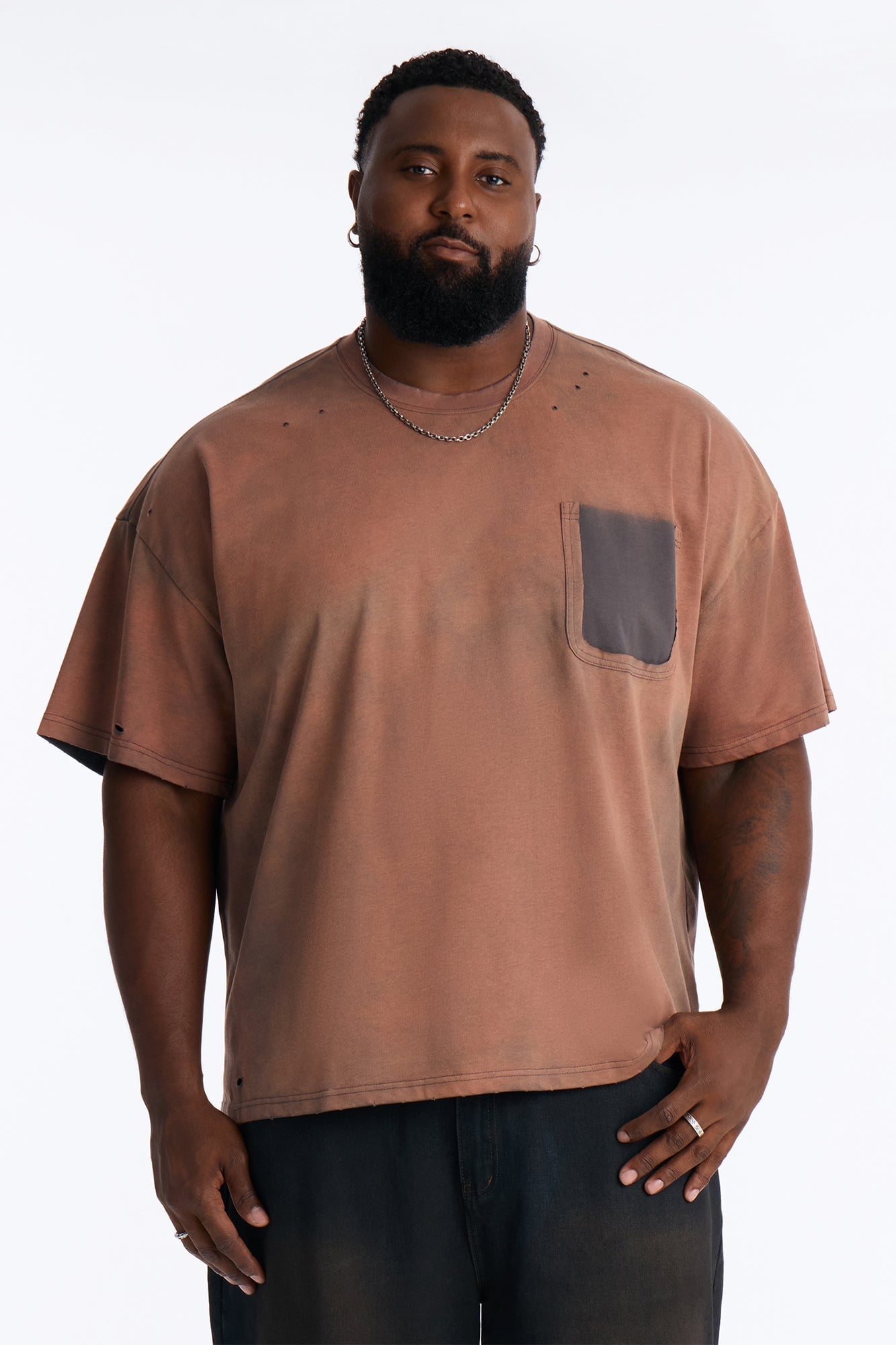 Inverse Pocket Wash Destructed Tee - Washed Brown image 1