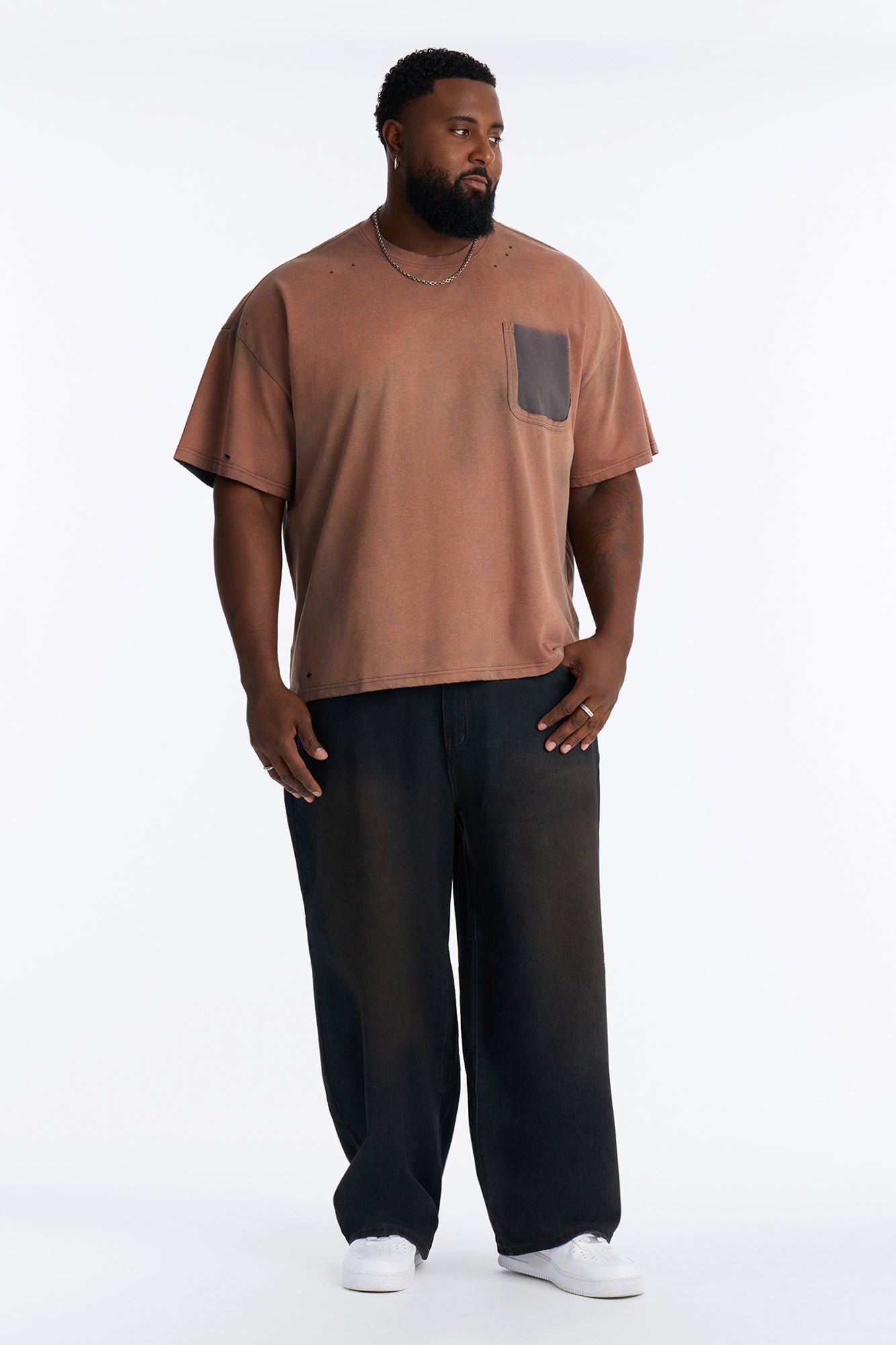 Inverse Pocket Wash Destructed Tee - Washed Brown image 2