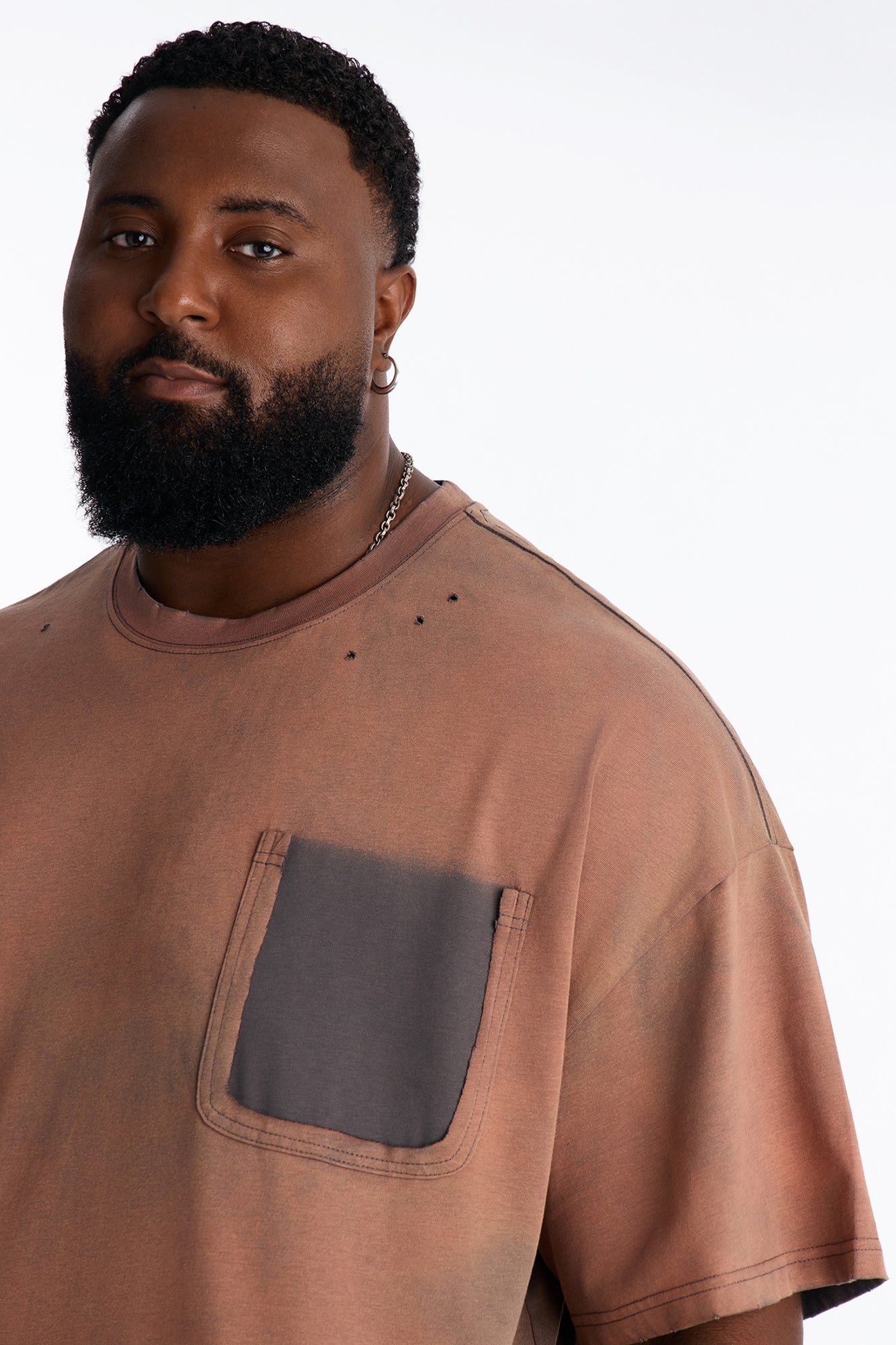 Inverse Pocket Wash Destructed Tee - Washed Brown image 3