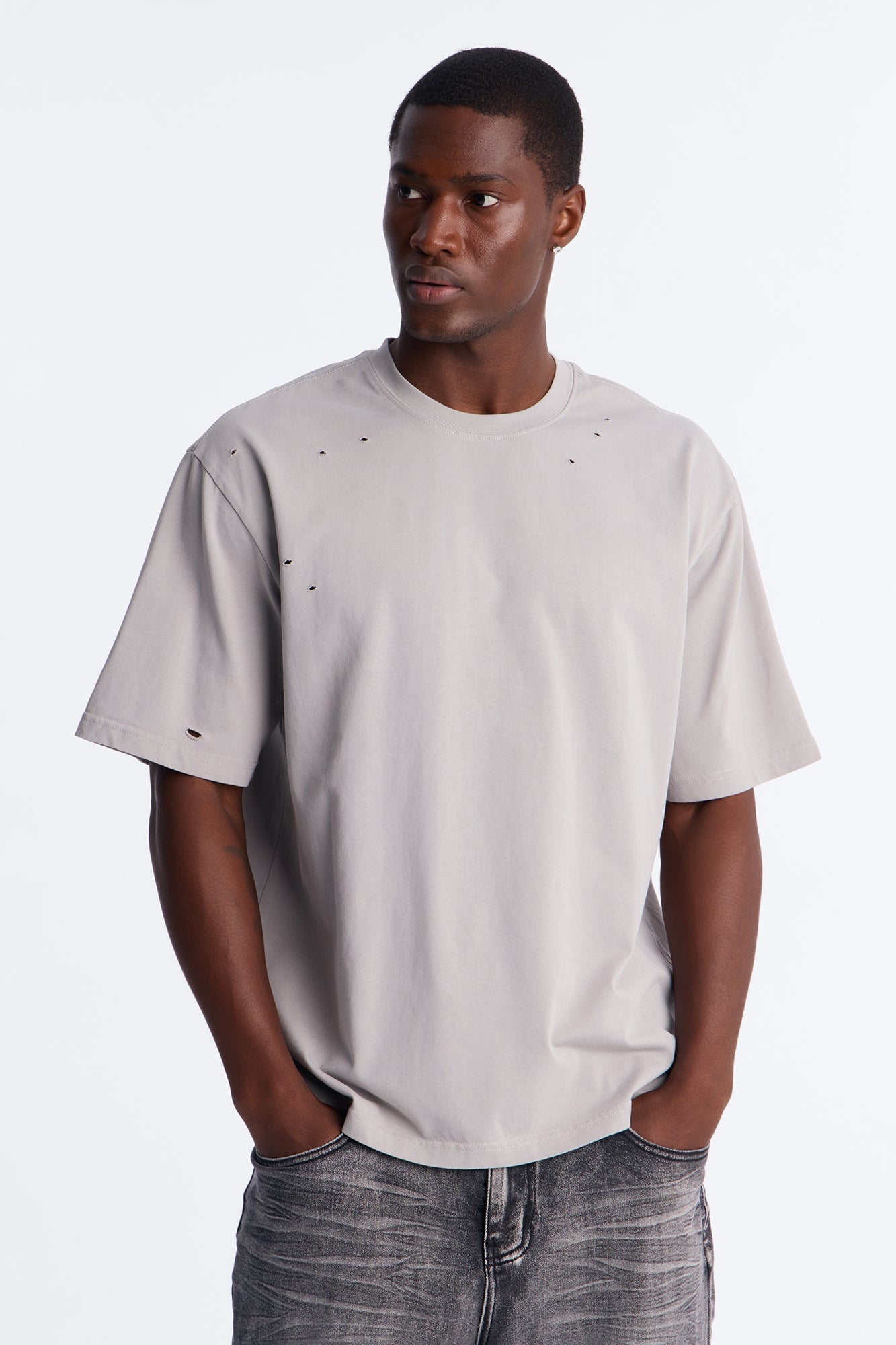 Destructed Crewneck Tee - Grey image 5