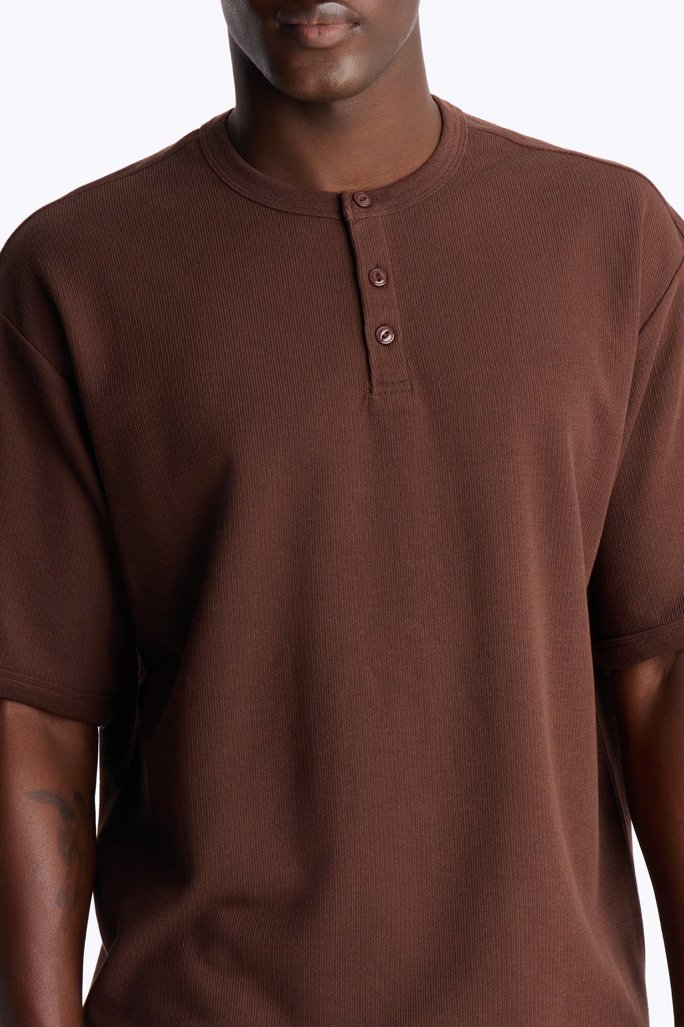 Ribbed Henley Tee - Chocolate image 8