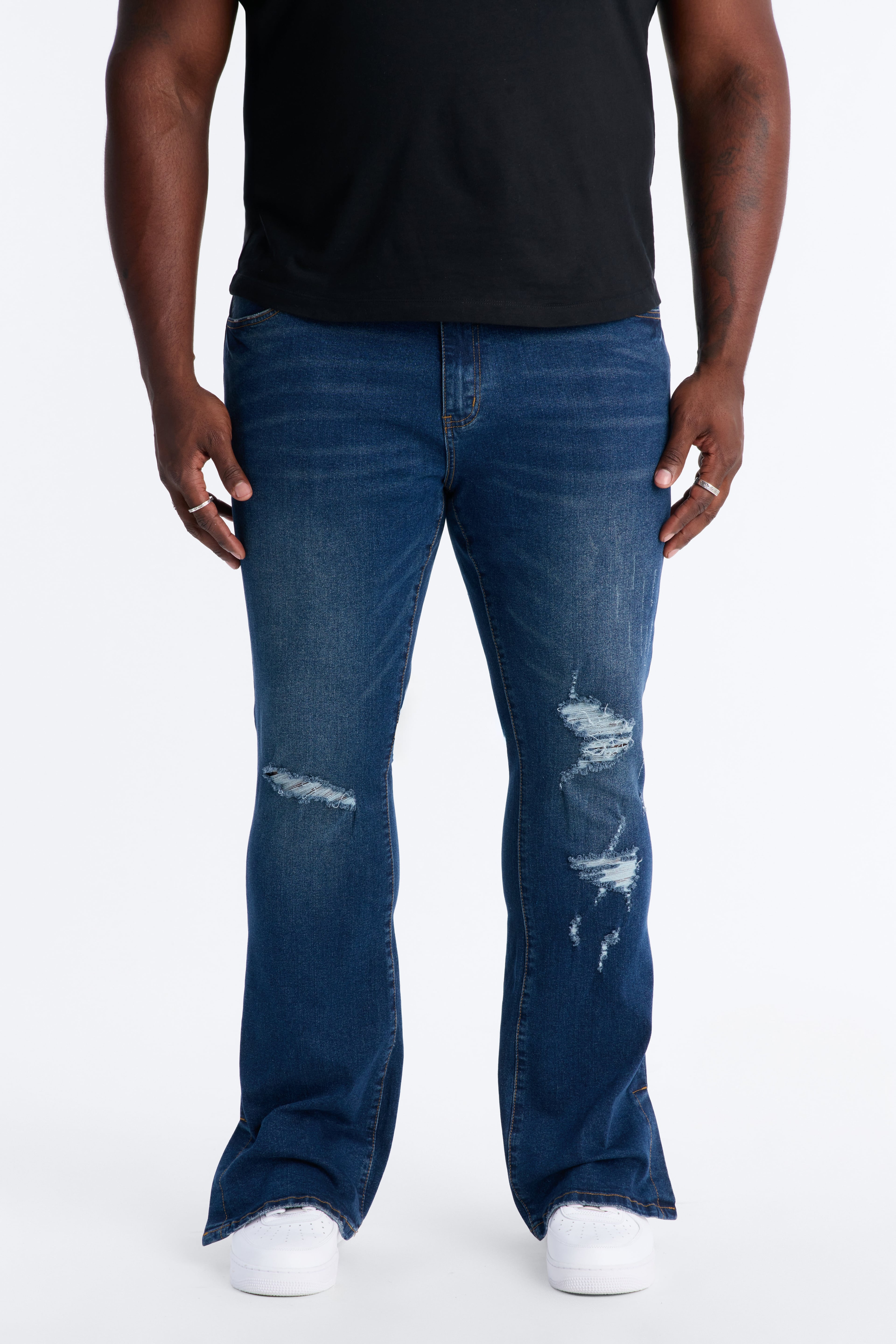 Stacked Skinny Flare Slit Dare Me Distressed Jean - Dark Wash image 2