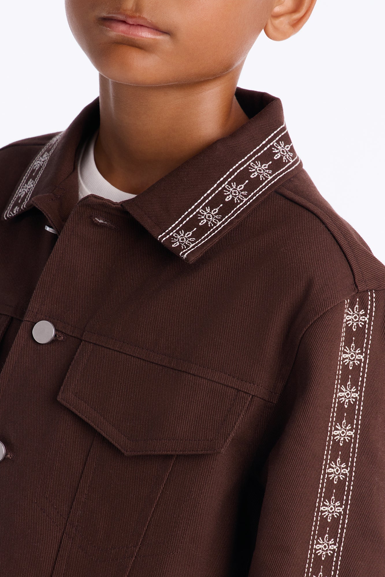 Mini On A Loop Embroidered Stitch Trucker Jacket - Brown image 3