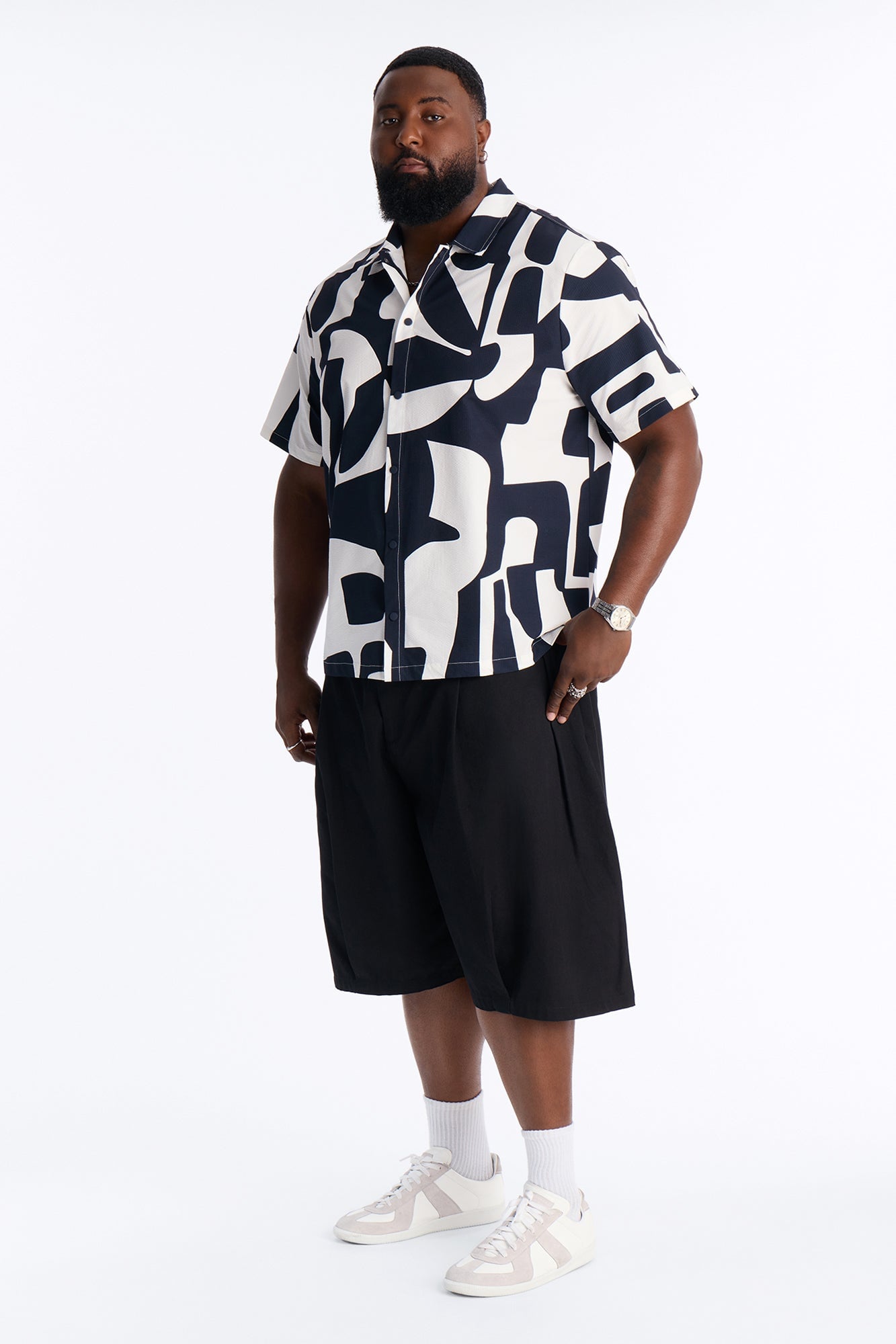 Seersucker Abstract Geo Printed Closed Collar Shirt - Navy/combo image 2