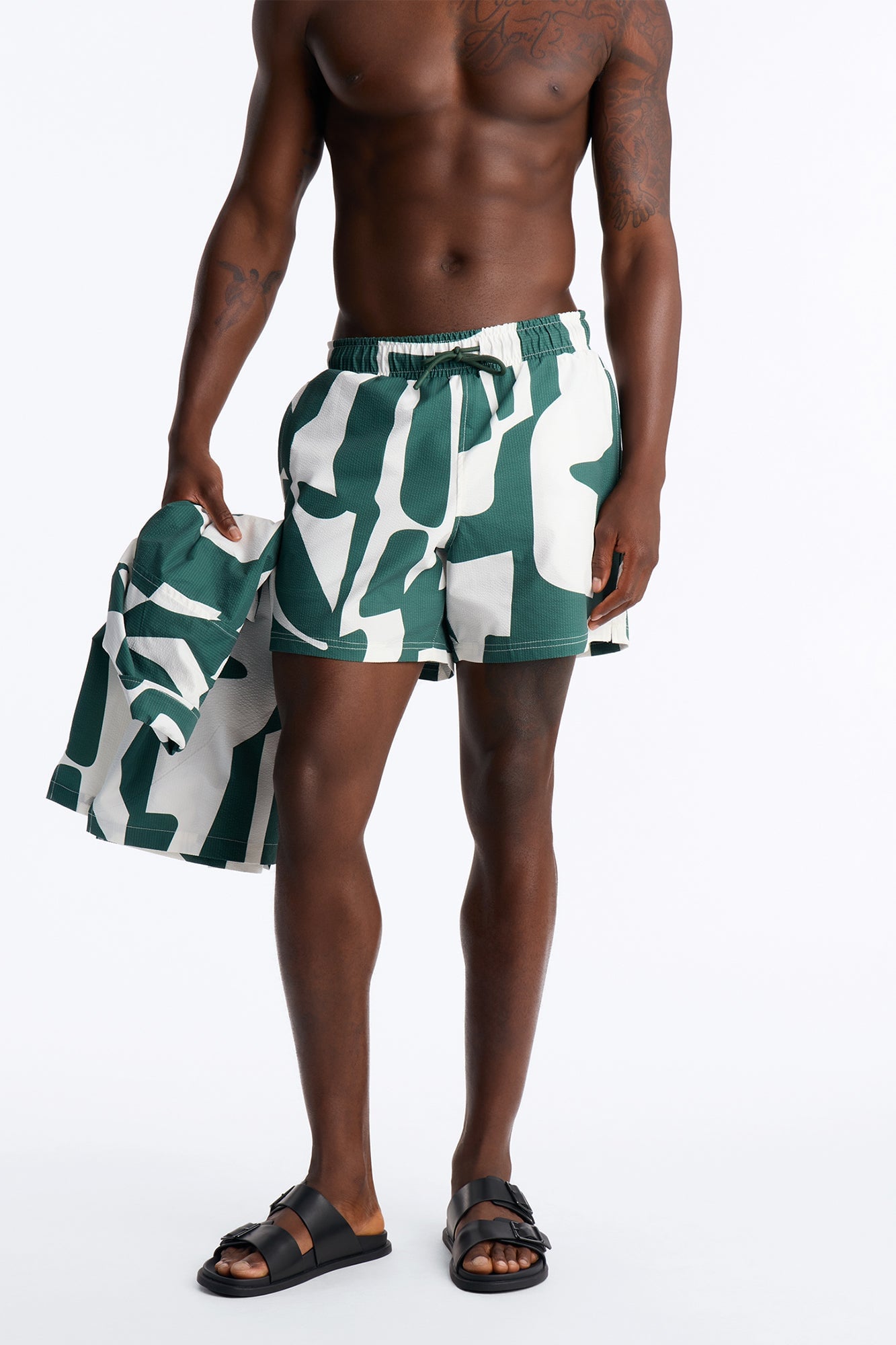 Seersucker Abstract Geo Printed Swim Trunk 6″ - Green/combo image 6