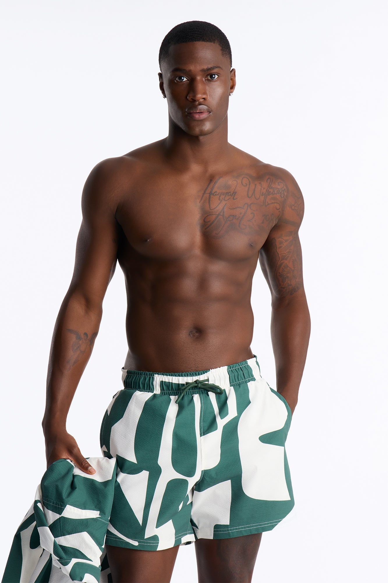 Seersucker Abstract Geo Printed Swim Trunk 6″ - Green/combo image 9