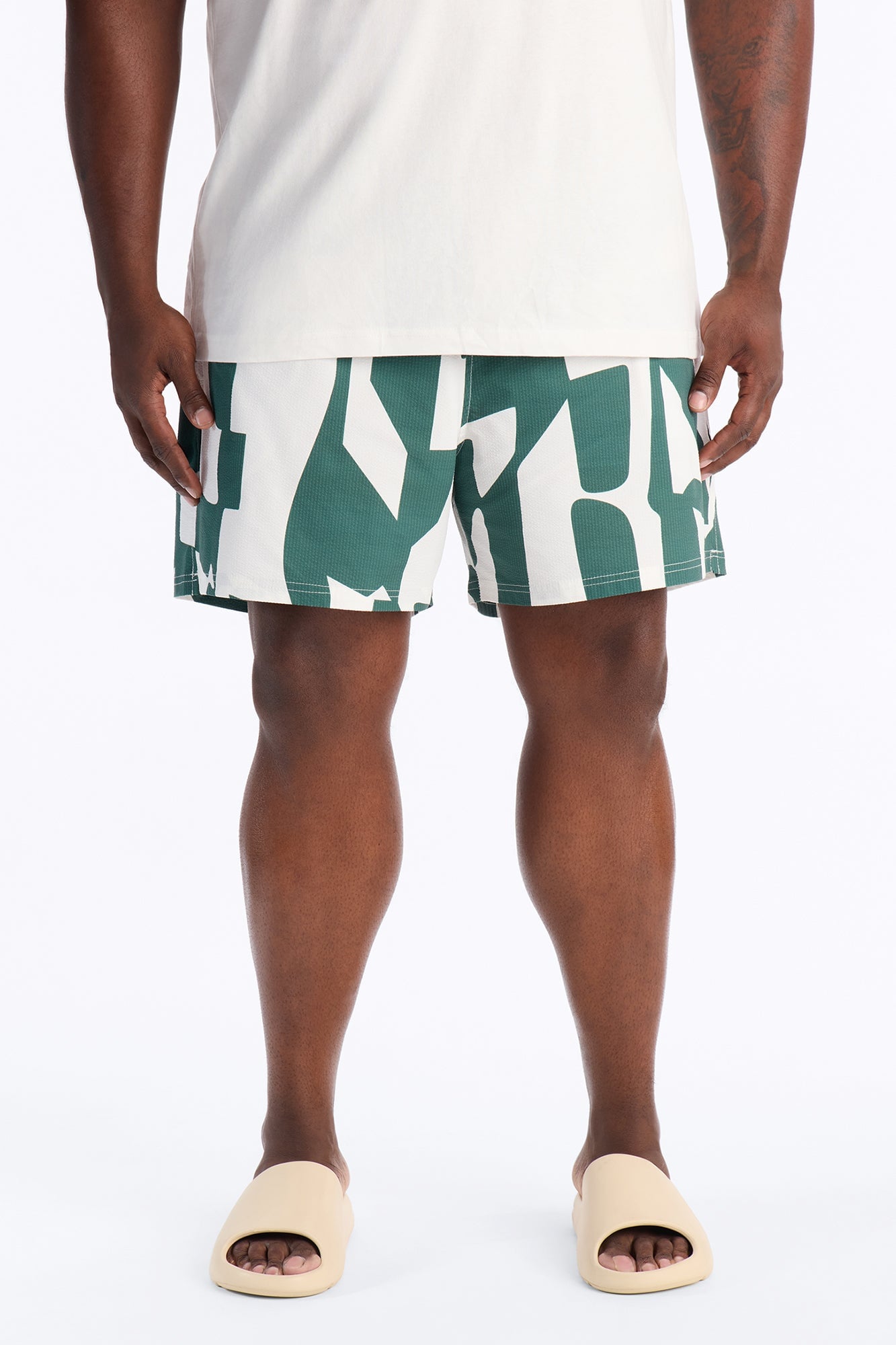 Seersucker Abstract Geo Printed Swim Trunk 6″ - Green/combo image 2