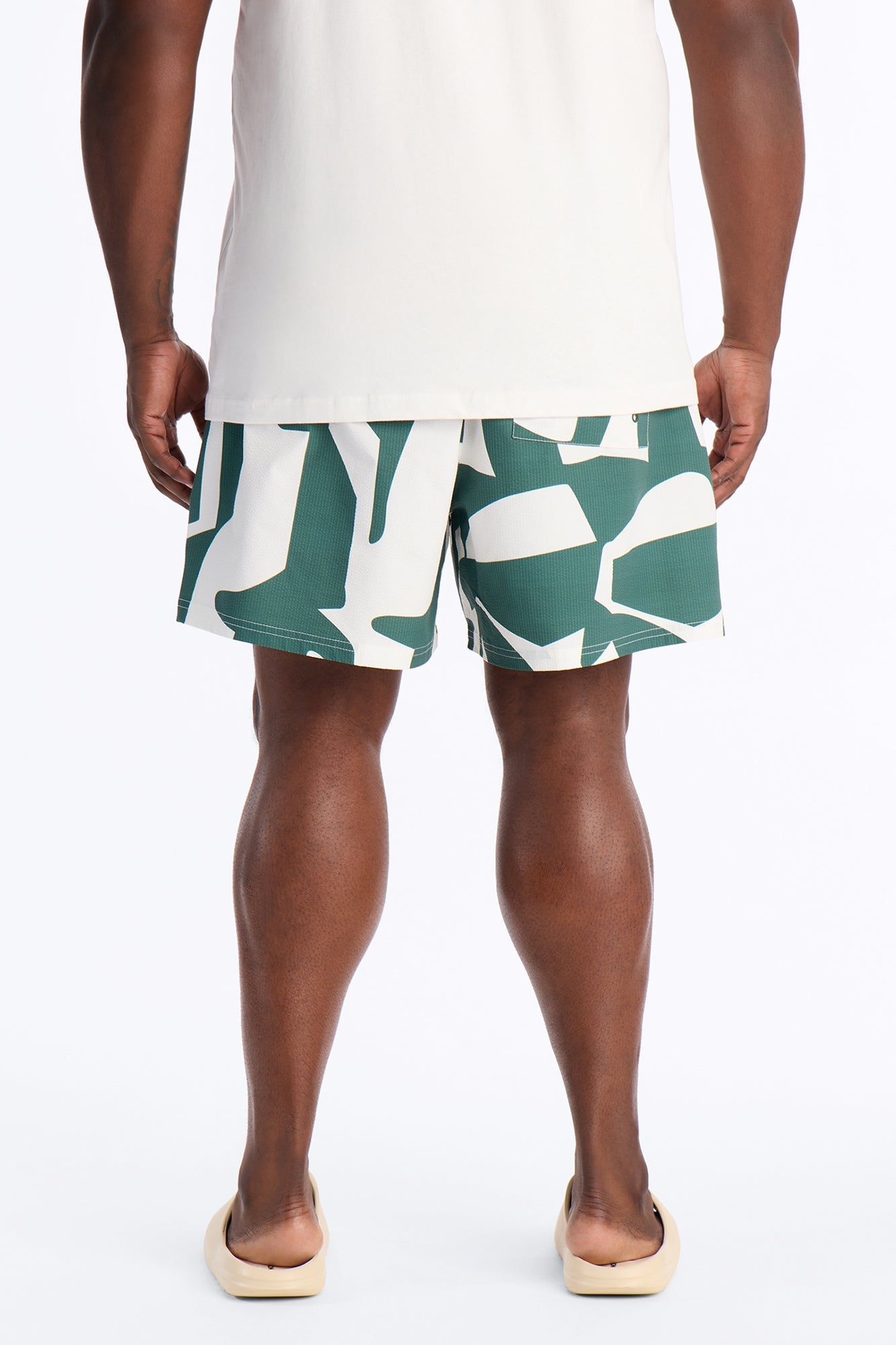 Seersucker Abstract Geo Printed Swim Trunk 6″ - Green/combo image 3
