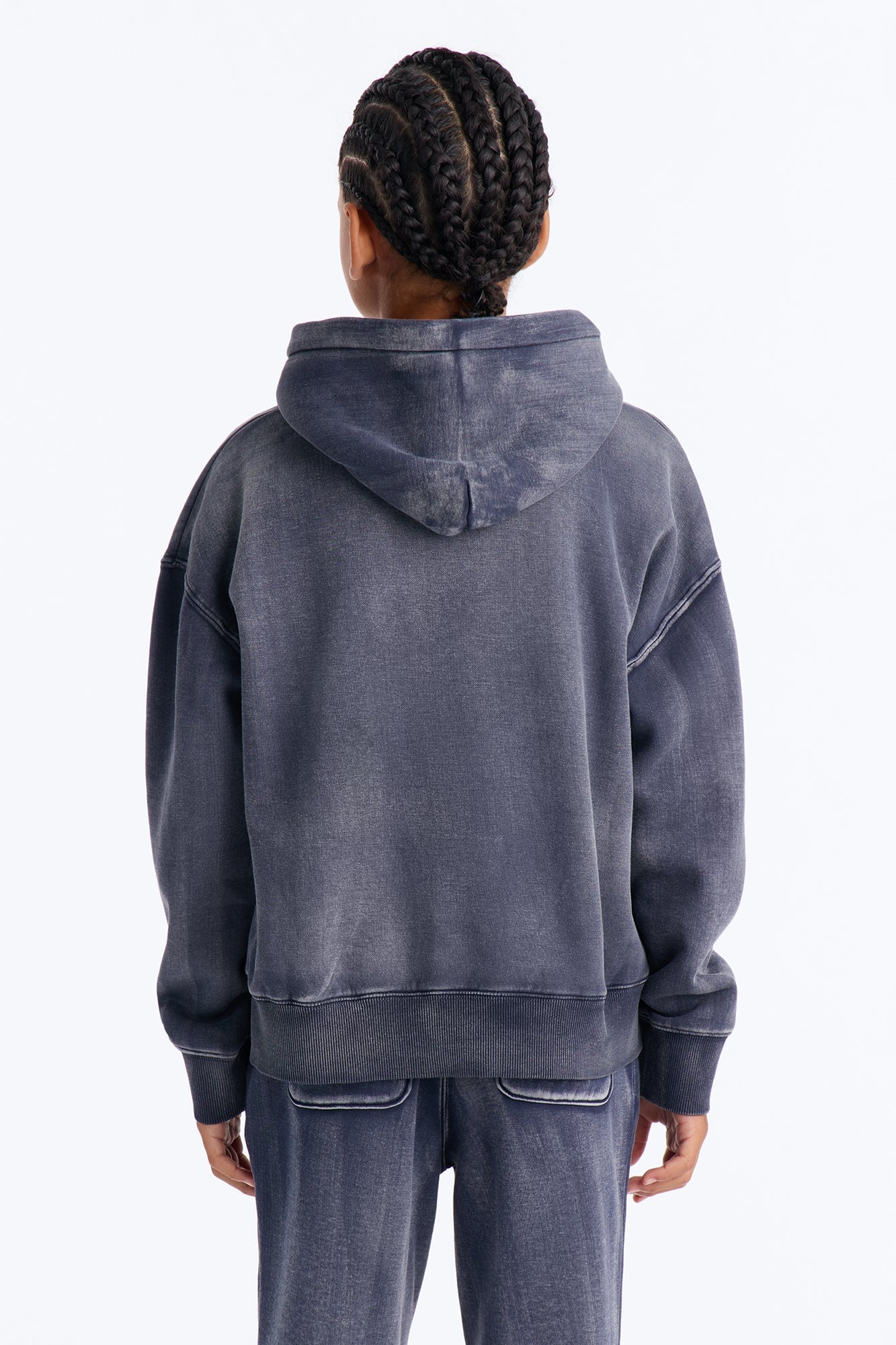 Mini Acid Wash Oversized Heavyweight Hoodie - Navy image 3