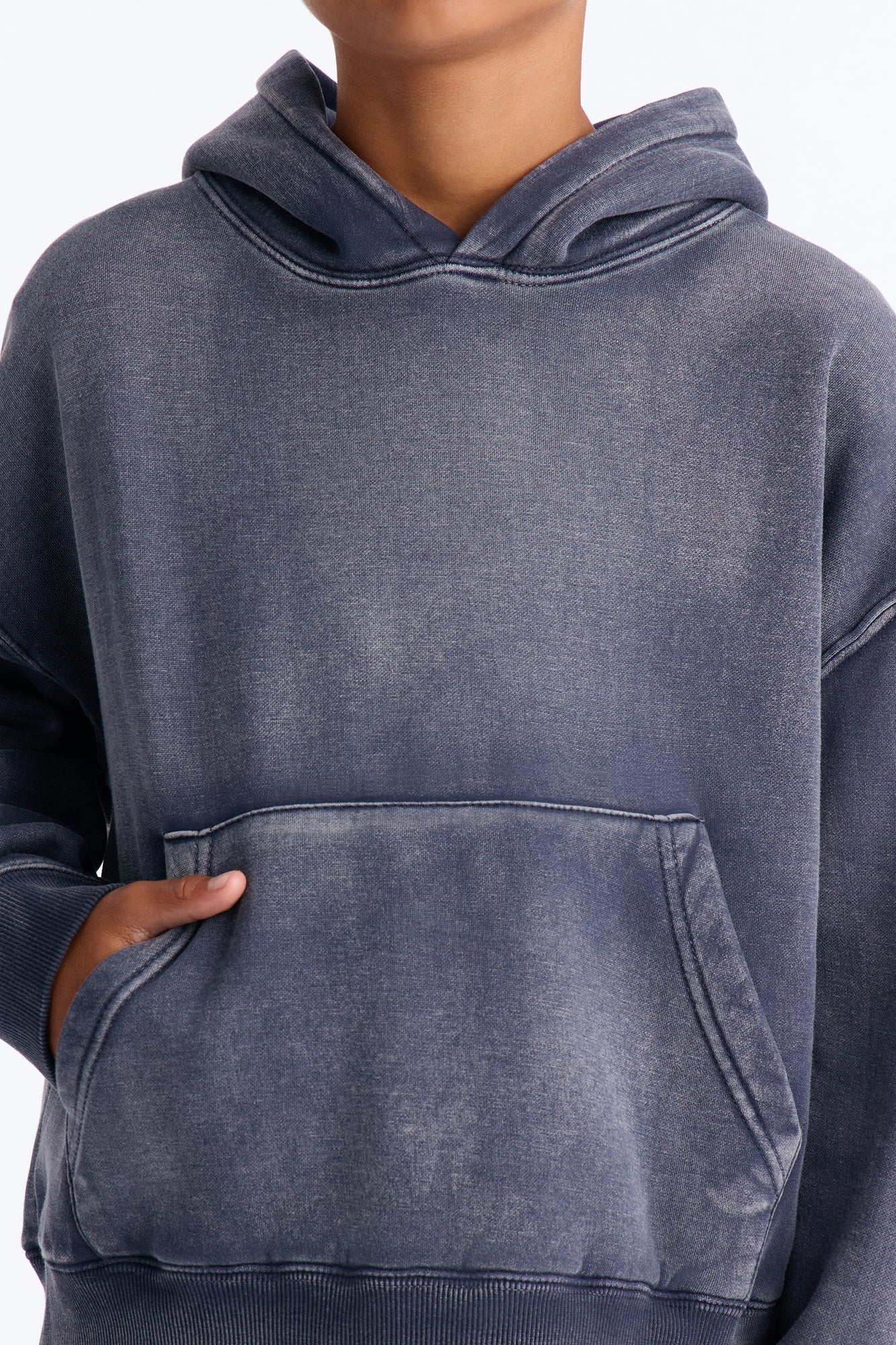 Mini Acid Wash Oversized Heavyweight Hoodie - Navy image 4