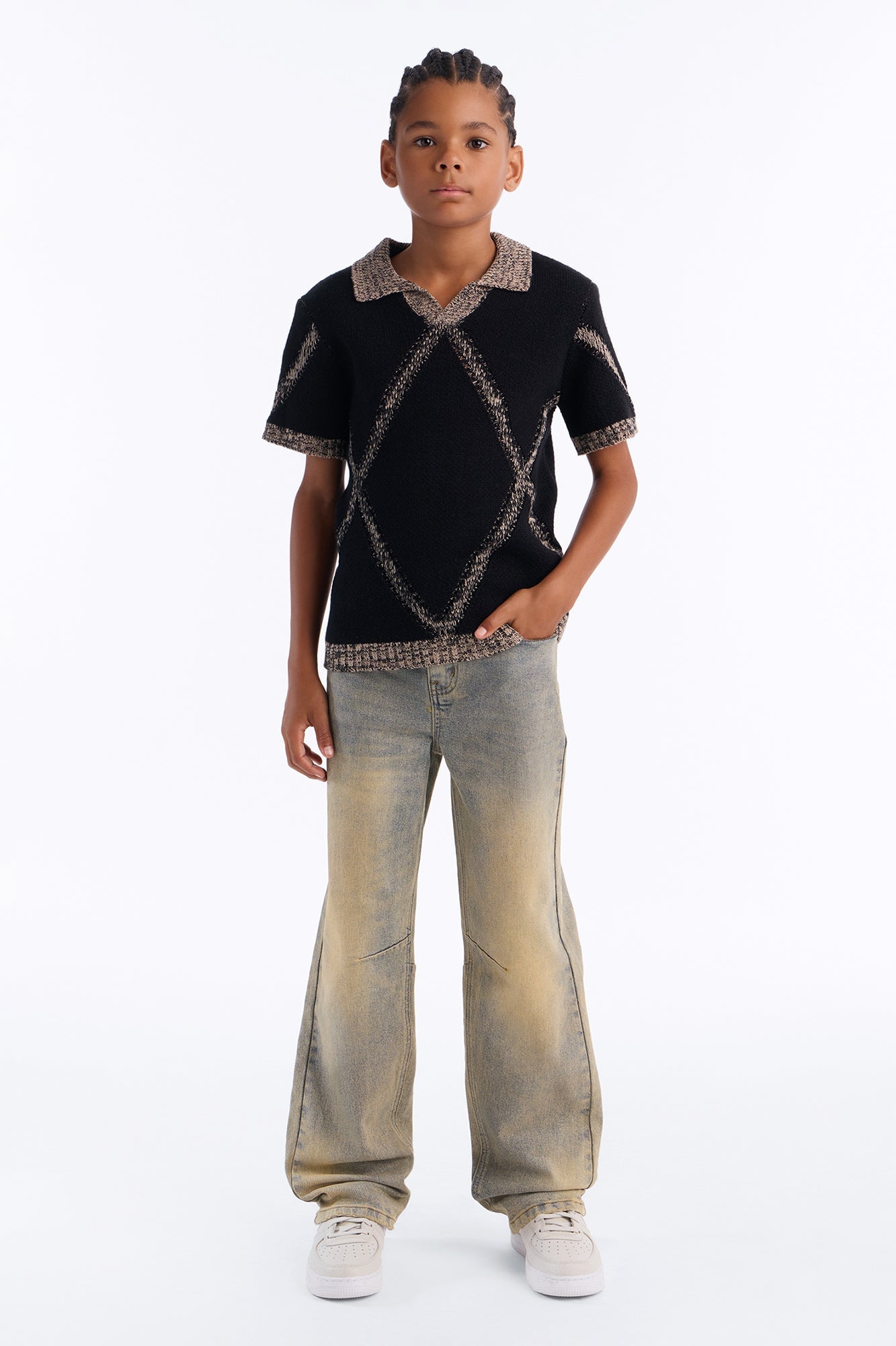 Mini Classic Argyle Knit Polo - Black image 2