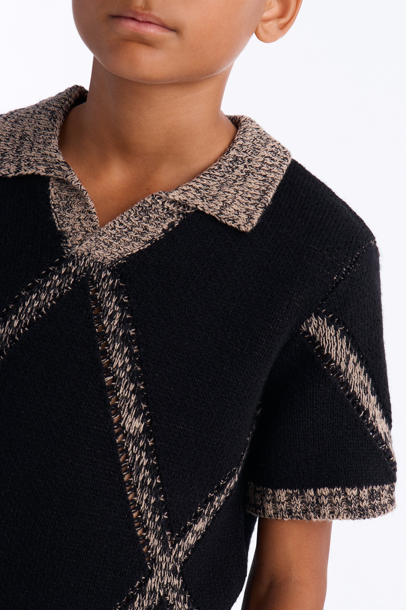 Mini Classic Argyle Knit Polo - Black image 4
