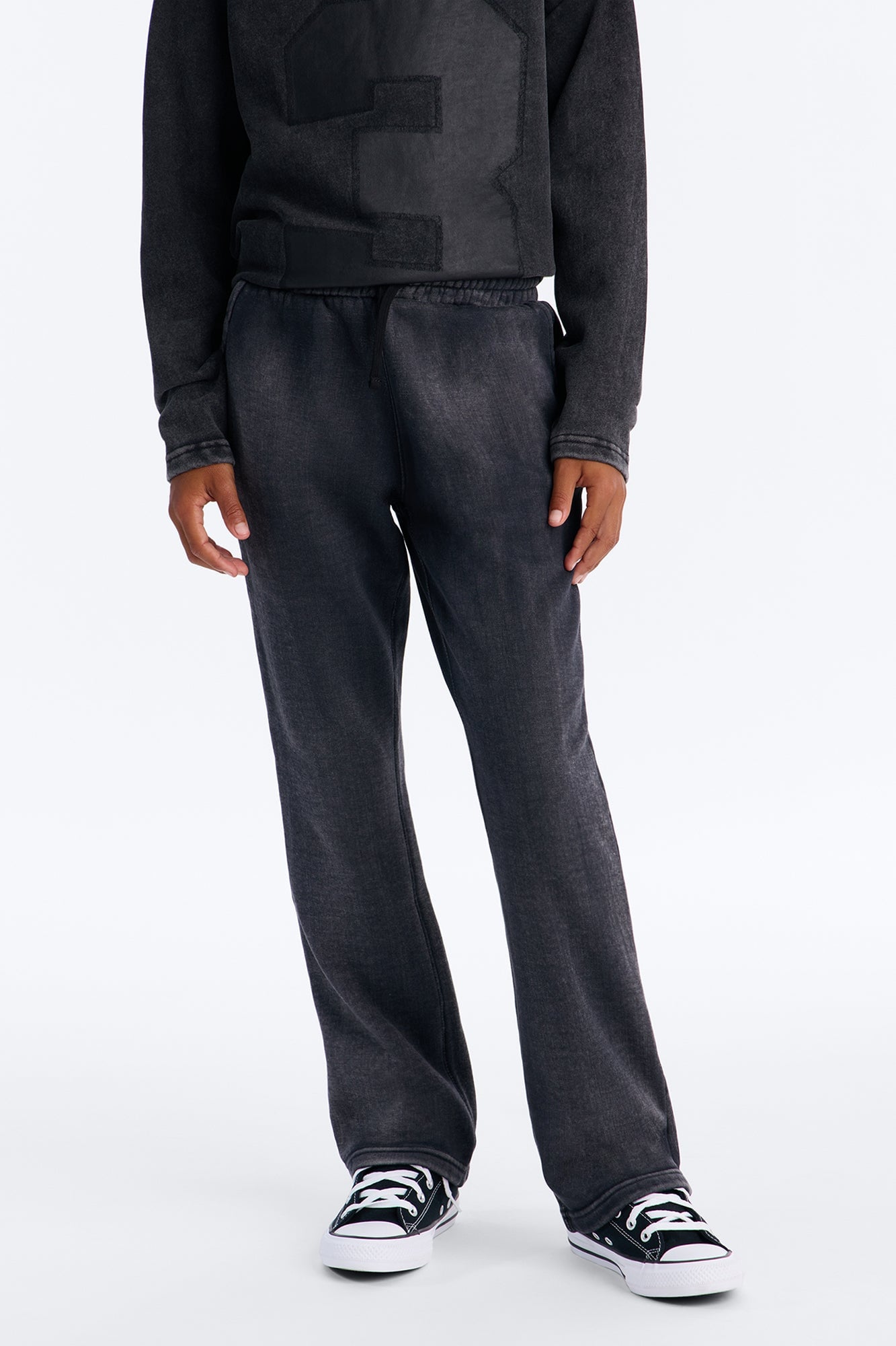Mini Acid Wash Heavyweight Slim Flare Sweatpants - Black image 2