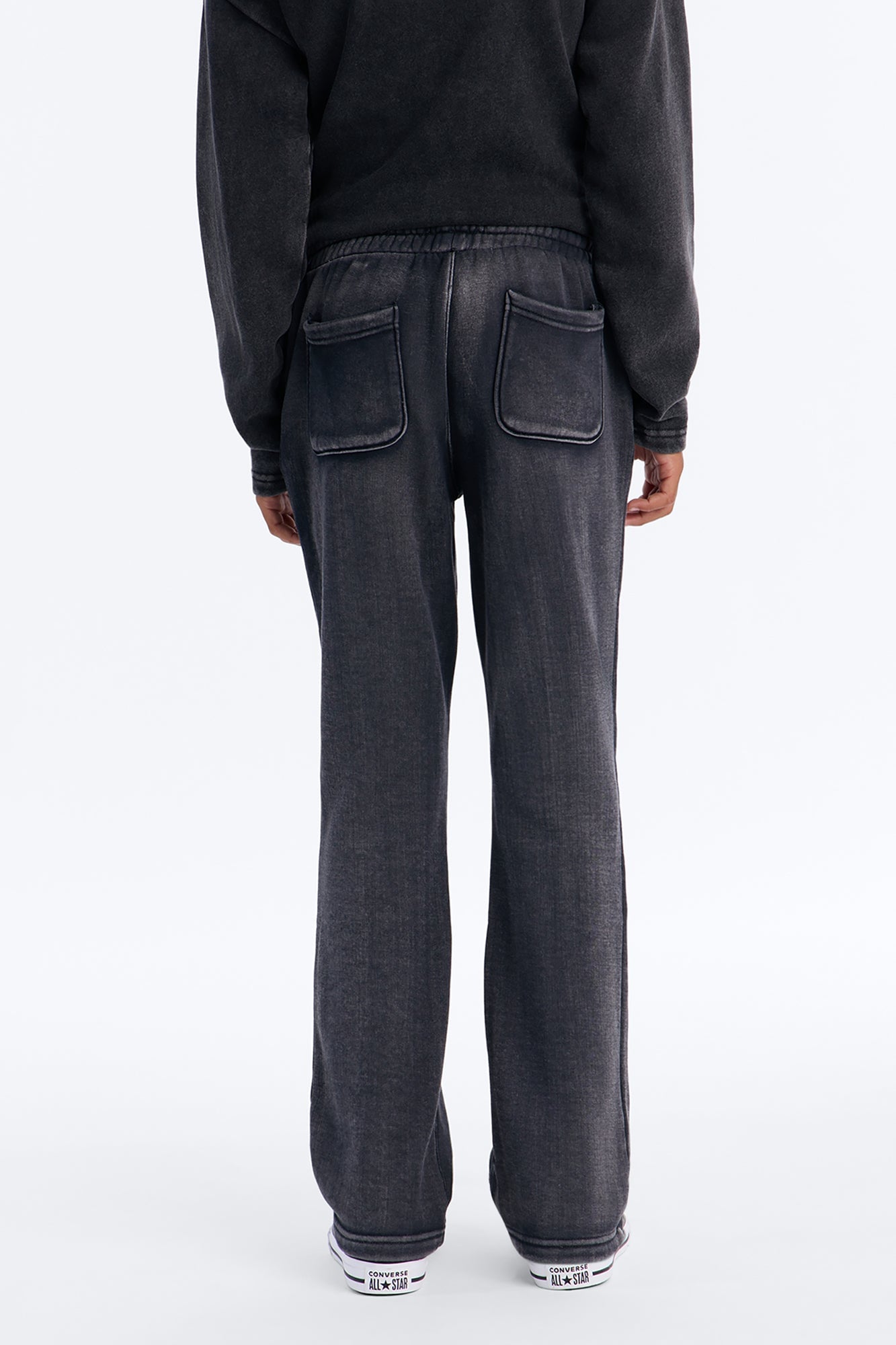 Mini Acid Wash Heavyweight Slim Flare Sweatpants - Black image 3