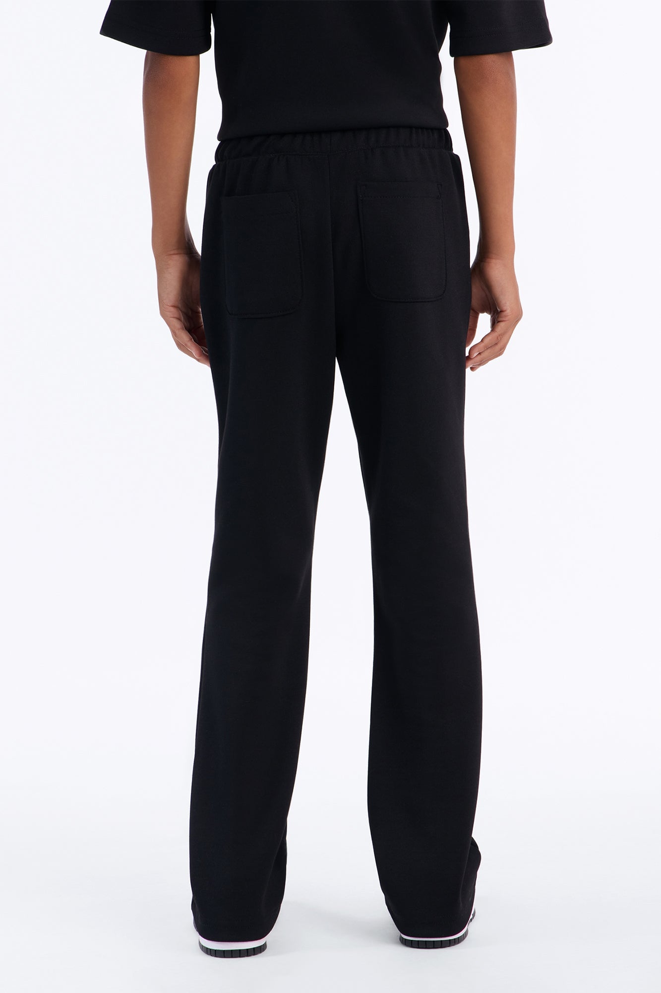 Mini Structured Fleece Pintuck Slim Flare Sweatpants - Black image 3