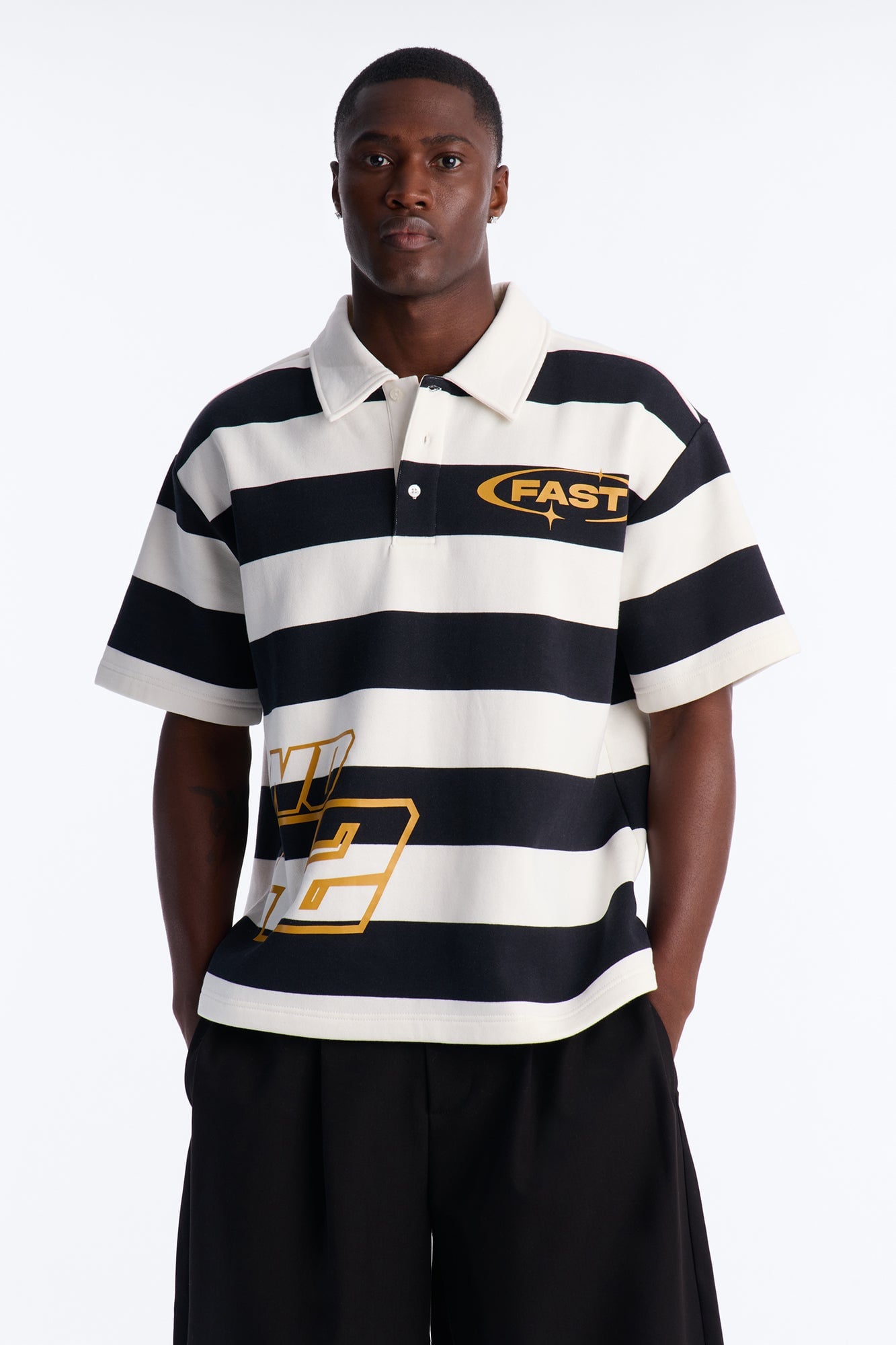 NO 42 Fast Stripe Fleece Polo - Black/combo image 5