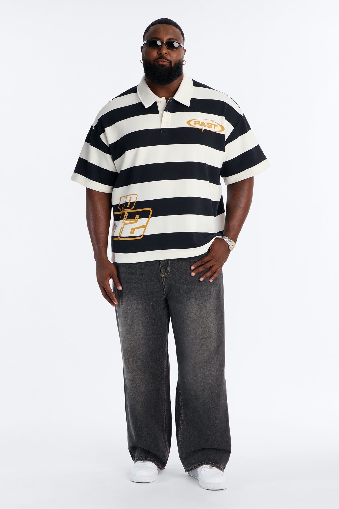 NO 42 Fast Stripe Fleece Polo - Black/combo image 2