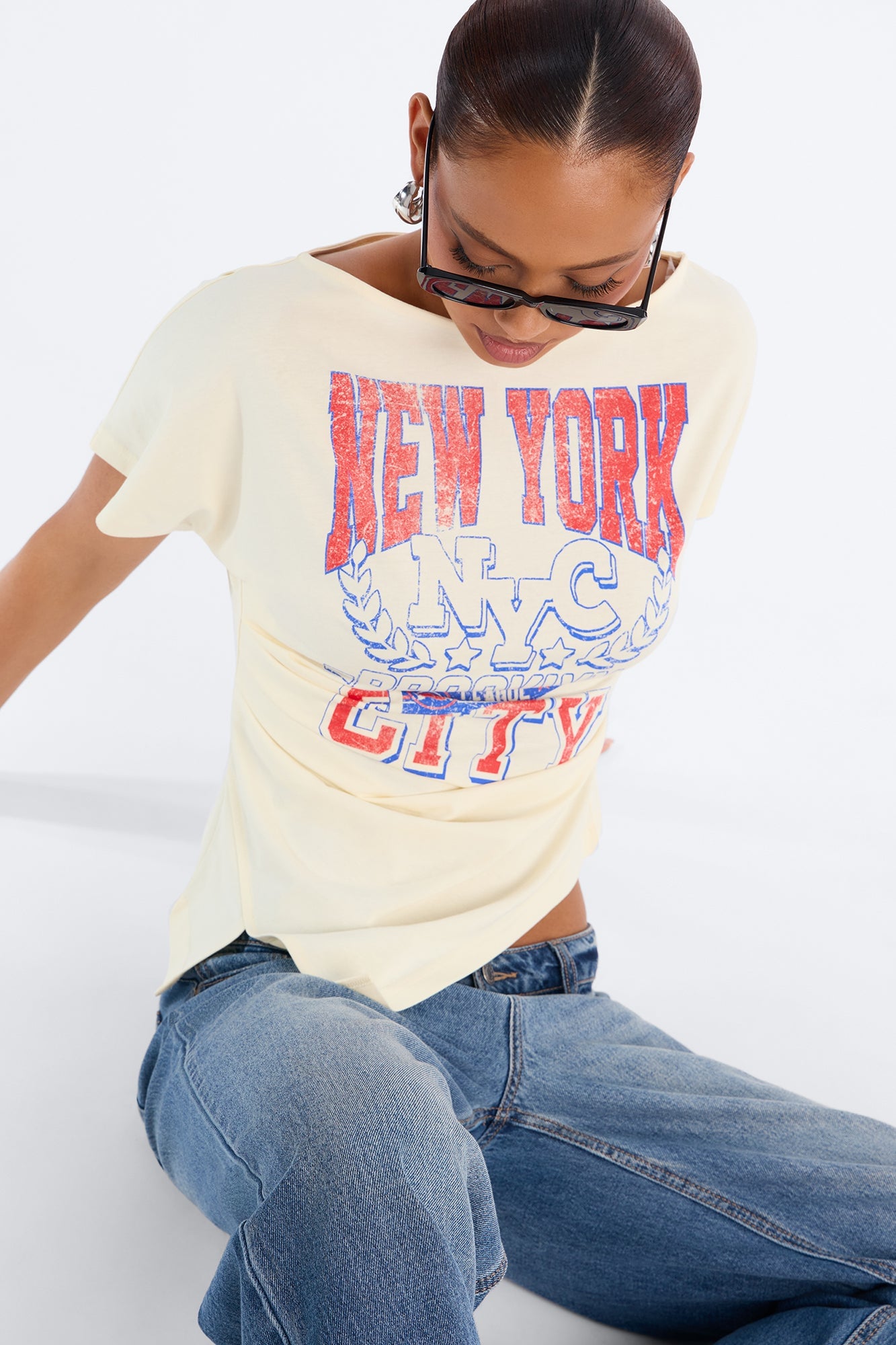 New York Lover Cinched Waist Top - Off White image 6
