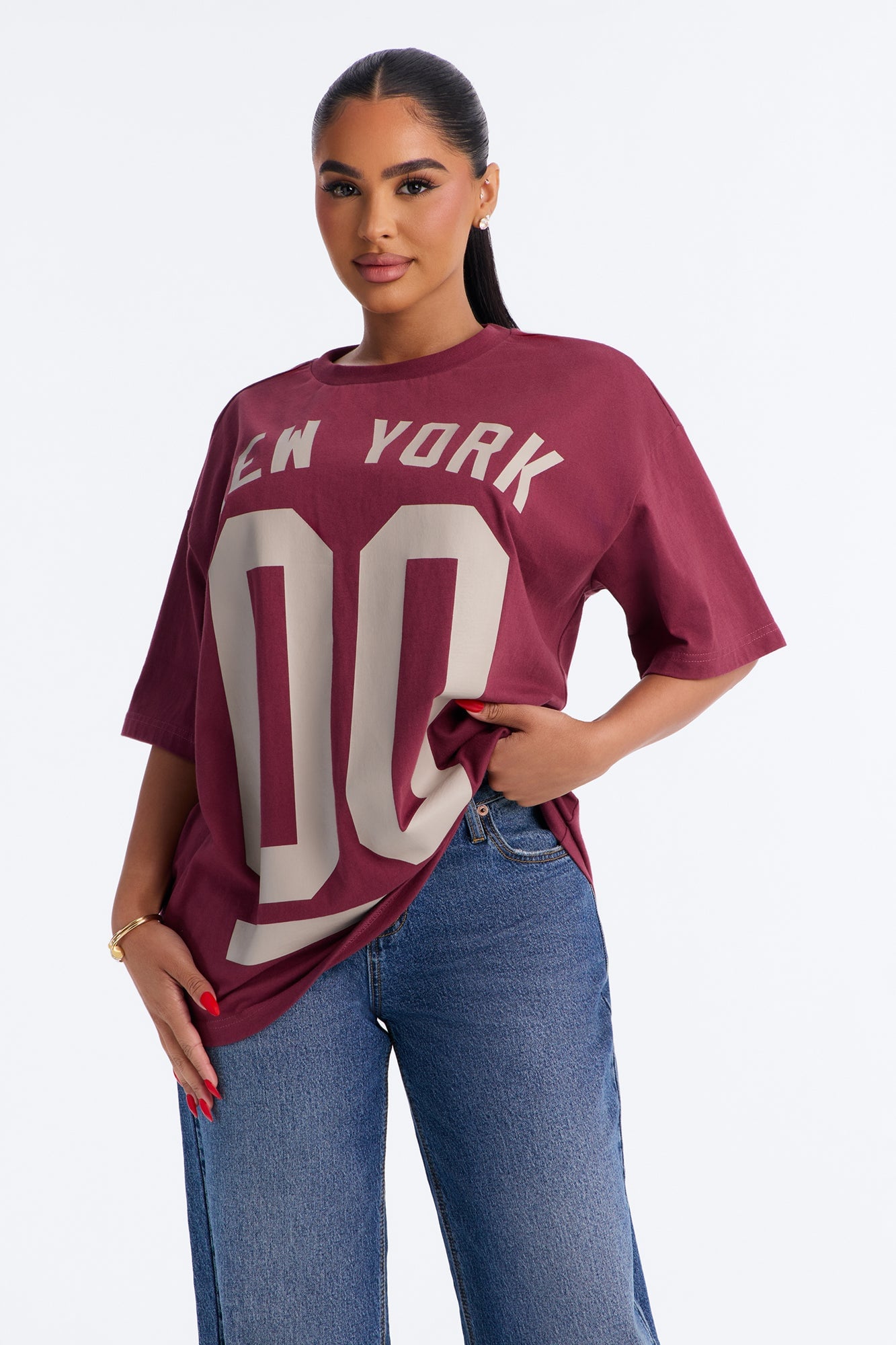 New York Staple Boxy Mock Tee - Burgundy image 4
